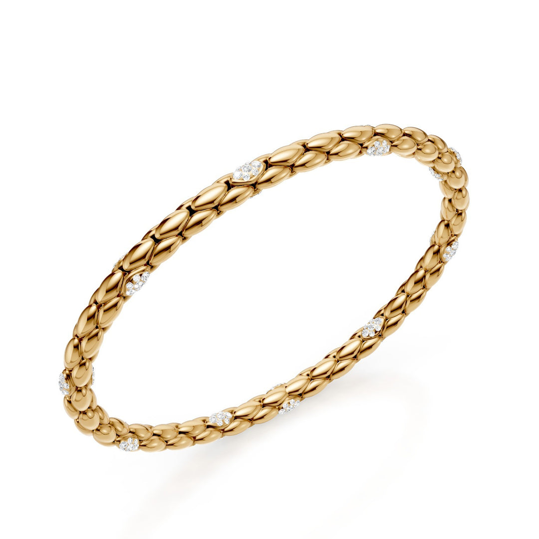 Pulseira Golay em ouro amarelo 9kt, com 10 inserções de pavette, elo espinha de peixe, 17cm GBR032E10R1DI-170