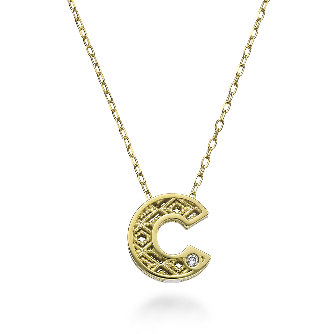 Mikiko cl 18k γράμμα c κίτρινο χρυσό διάστ. ct.0,01 MDLETCO1