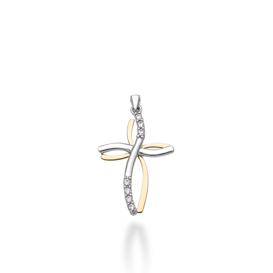 Nihama pe 18 ayar 0,07 ct beyaz/sarı altın haç 1,8 cm NP5017O7BR007