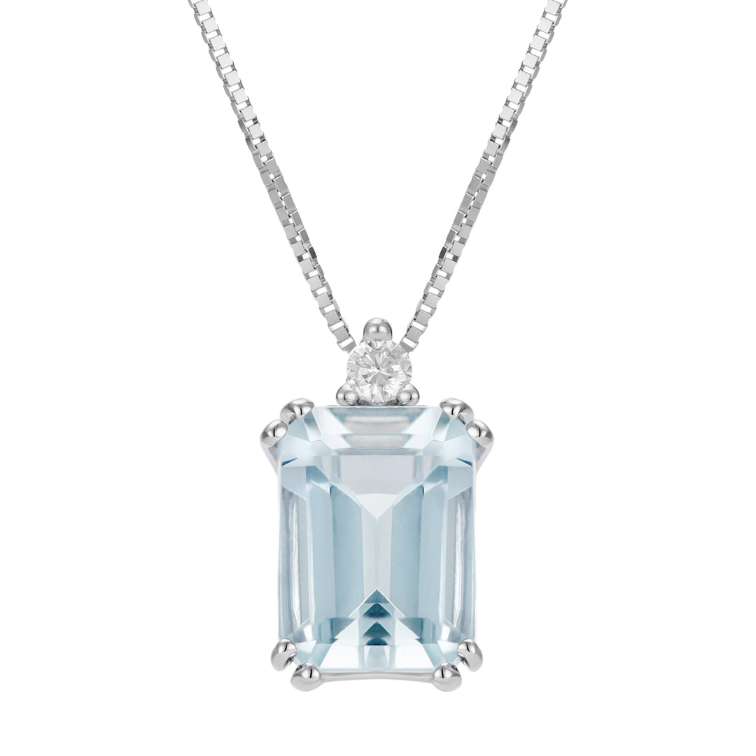 World Diamond Group 8x6 osmihranný akvamarínový náhrdelník a diamant PCL090DIAQ3-21013110039