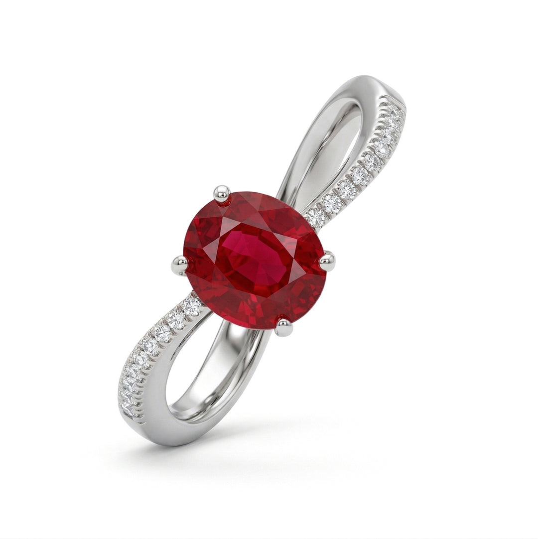 Golay oval rubinring 5x7 og diamanter ACL013WDIRU-17318110154