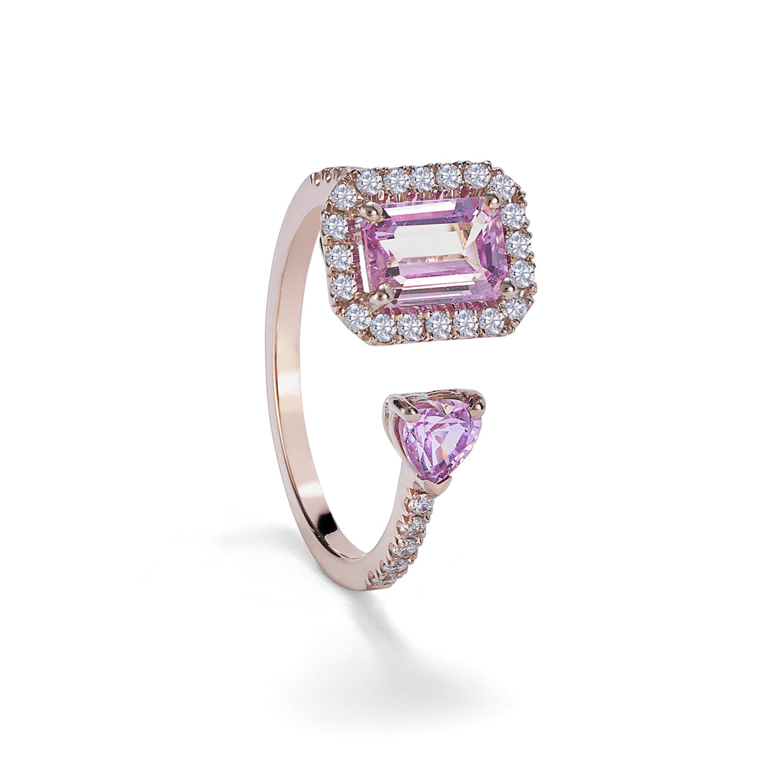 Golay ring med pink oktav safirer 7x5 og hjerte 4x4 ACLC311DIZP-22188110019