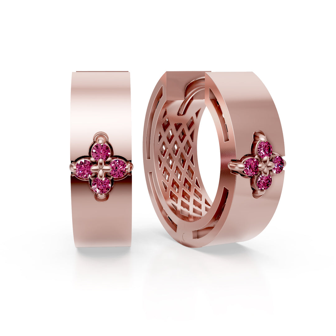 Pendientes de aro pequeños de zafiro rosa satinado Golay OFFI04ZPSR16