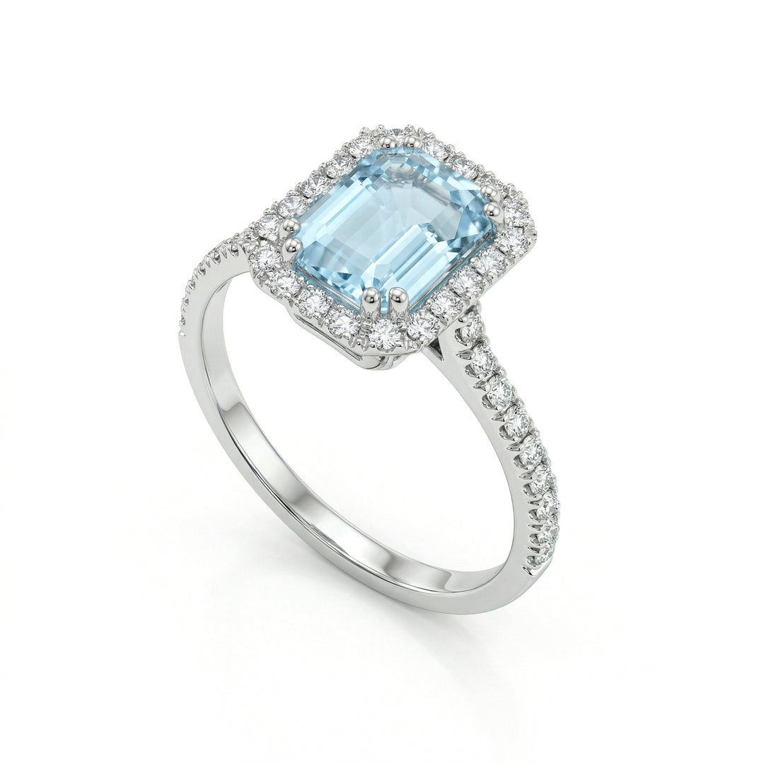 World Diamond Group 8x6 achteckiger Aquamarin- und Diamantring ACLC072DIAQ4-23072110081