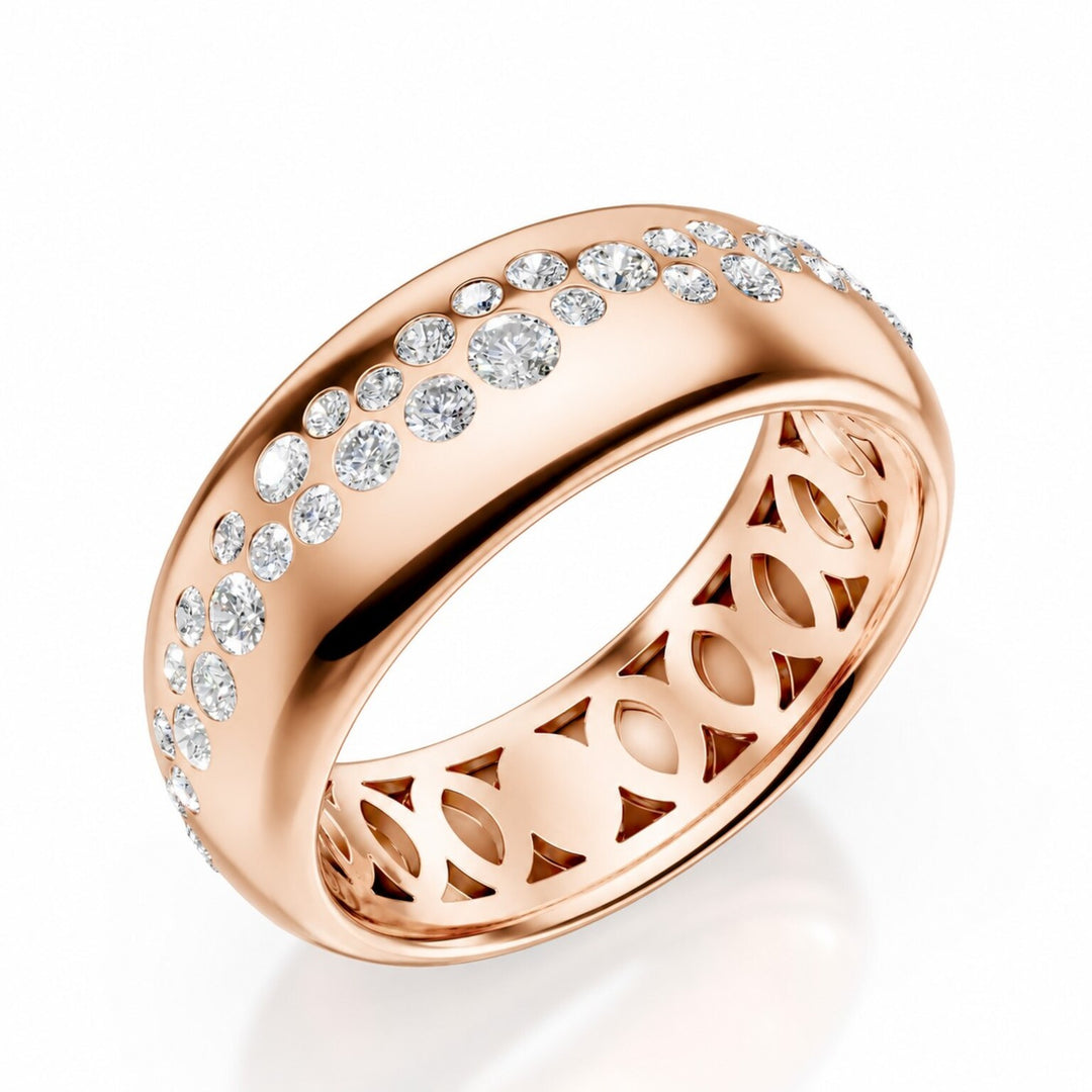Golay 18k gold narrow band ring with diamonds set in an irregular central row, shiny pink, size 12 GAN023O3DIL-12