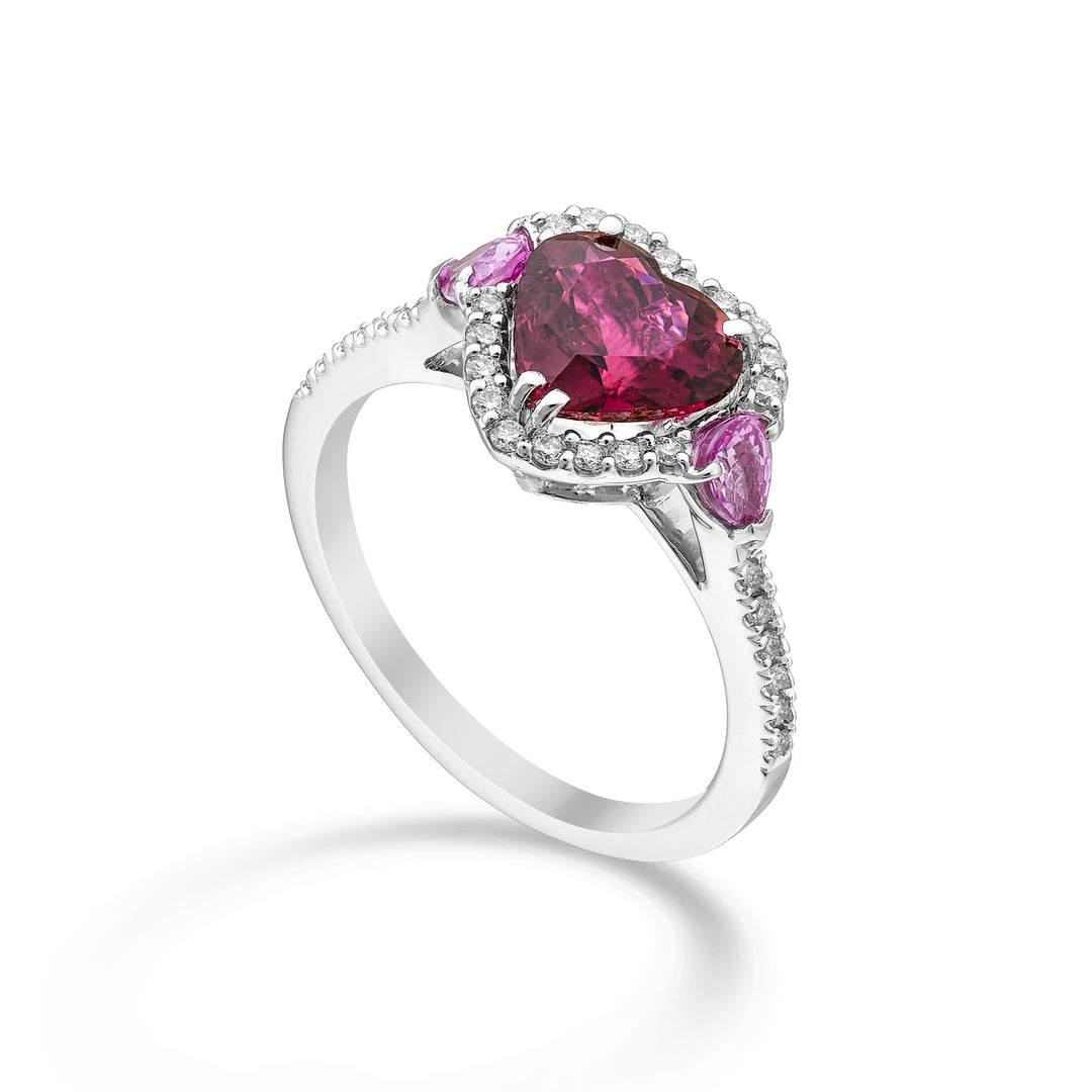Golay hjerte turmalin ring 8x8, z.pink drops 4x3 og dia ACLC095DZPTO88-24180110011