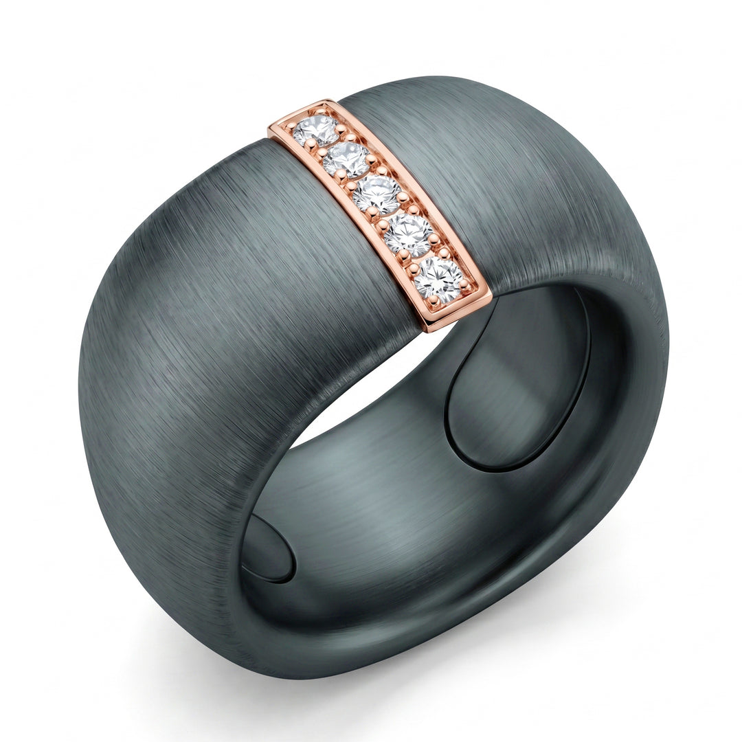 Golay-Bandring aus strukturiertem grauem Titan mit linearem Einsatz aus 18 Karat Roségold, besetzt mit Diamanten, einstellbare Größe mit Lagern von 9 bis 14 GAN027O3DIGRTXA-914