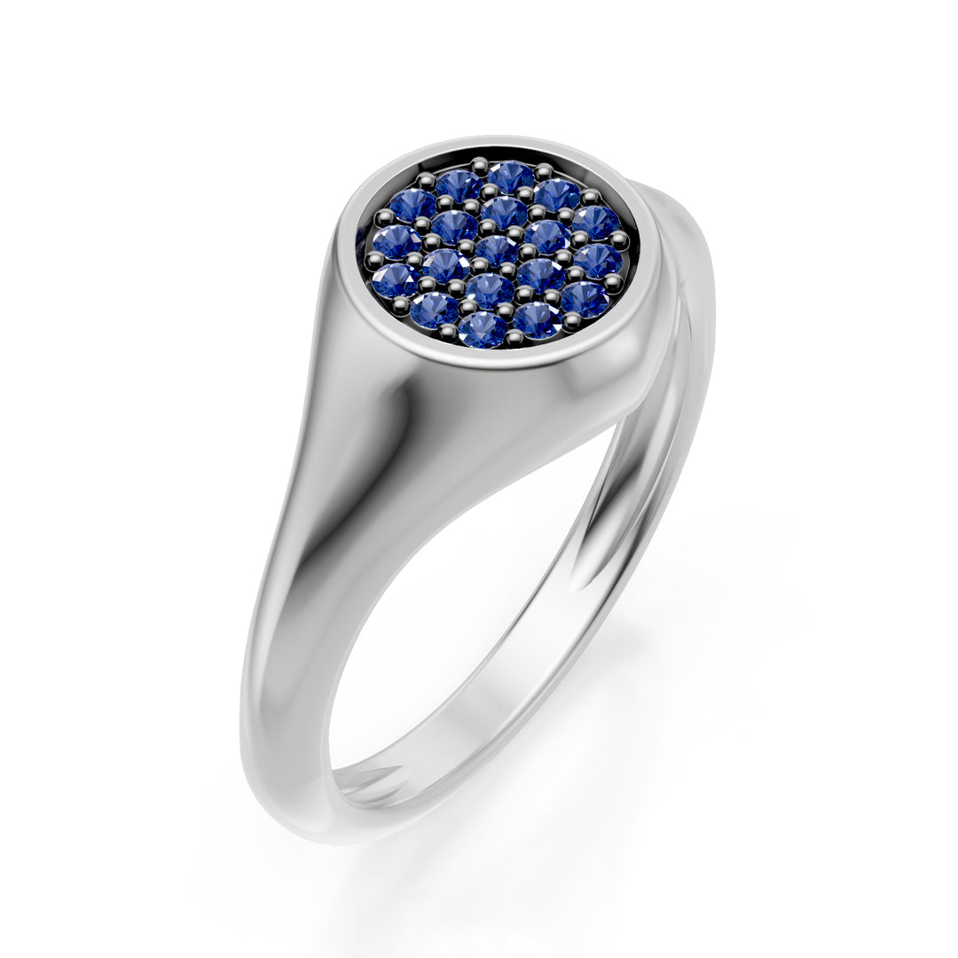 Anillo meñique redondo de World Diamond Group talla 10 con zafiros de oro blanco ACH001ZBB