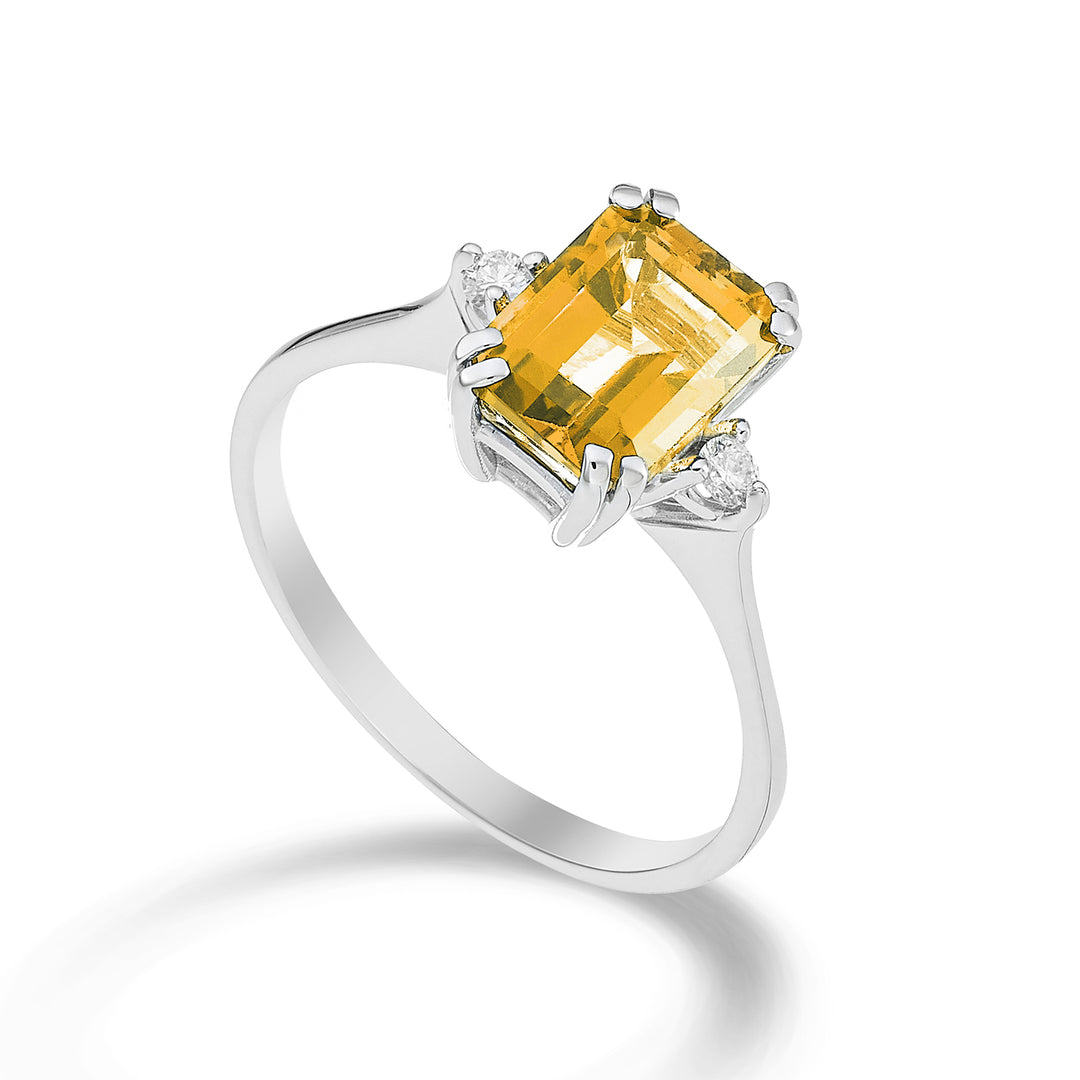 Mikiko een 18k achthoekige citrien 8x6 ct.1,30 diam. ct.0,06 MACL090DICITR3O4