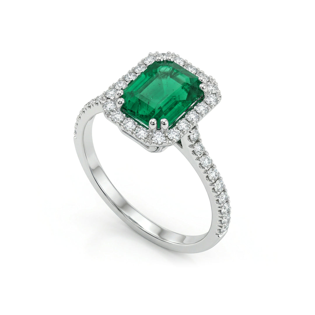 Inel octogonal de smarald Golay 8x6 și contur de diamant ACLC072DISM4-21146110071