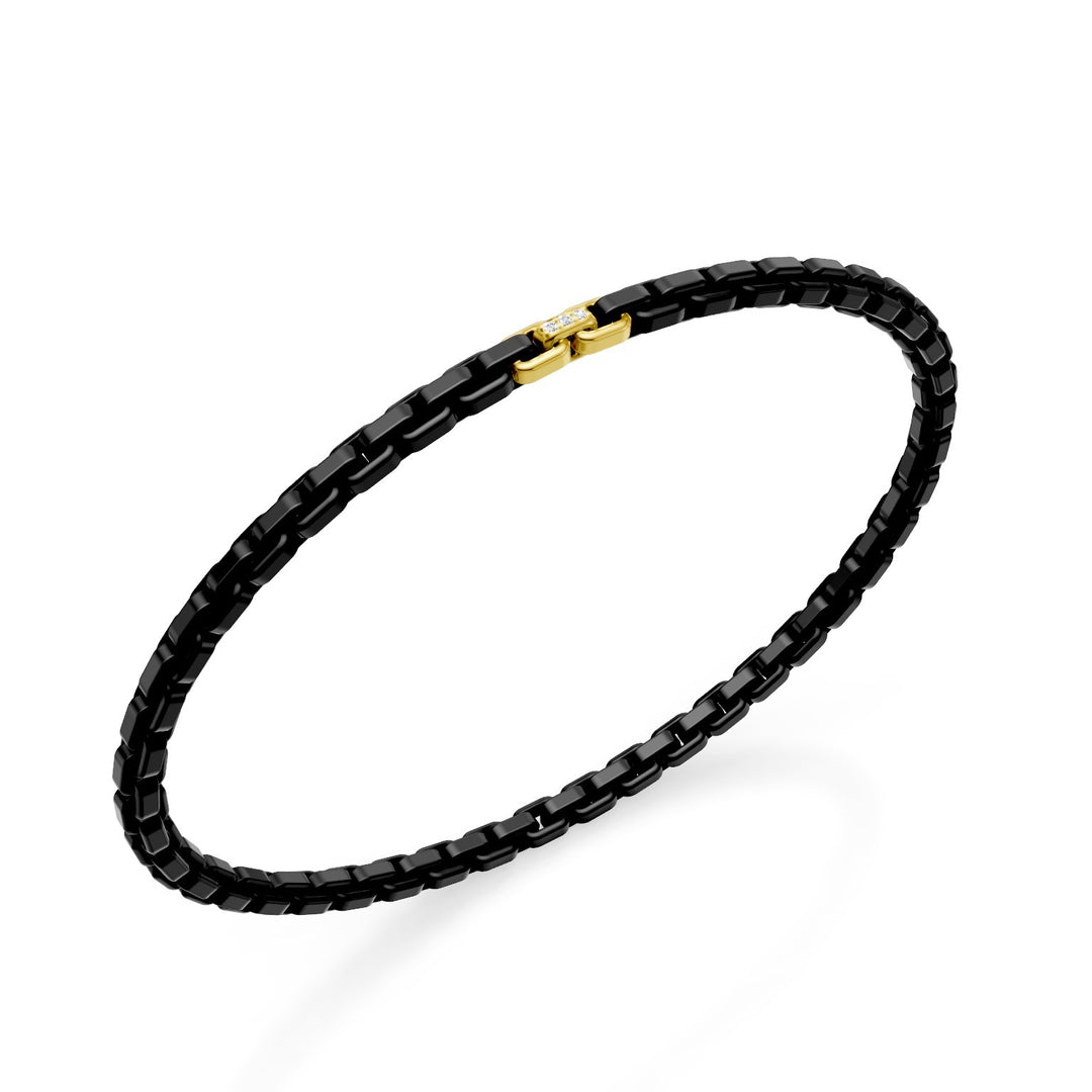 Golay ブラック チタン ブレスレット、18K イエロー ゴールド インサート 3 個、そのうち中央の 1 個のみにダイヤモンドがセットされている、スクエア リンク、17.5cm GBR033E3AO1DINE-175