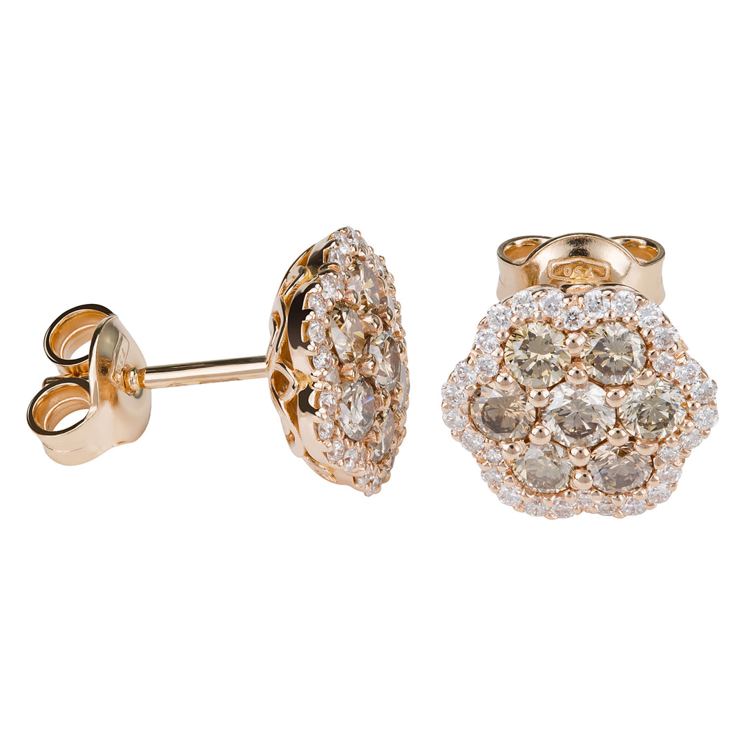 Cercei cu flori cu diamante maro Golay cu contur OPV007DIBW-18015110014