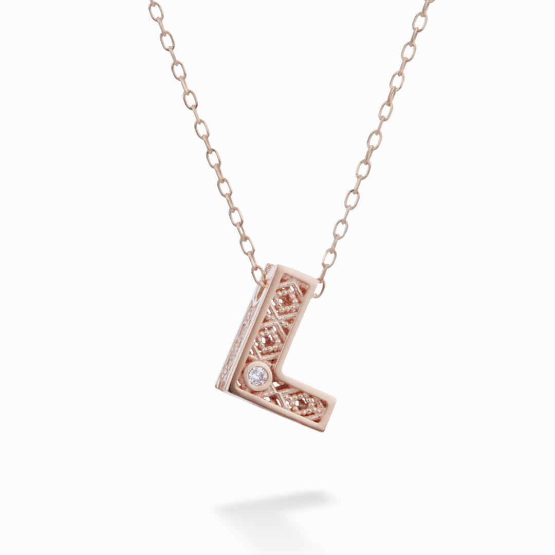 Mikiko cl 18k γράμμα l ροζ χρυσό διαστ. ct.0,01 MDLETLO3