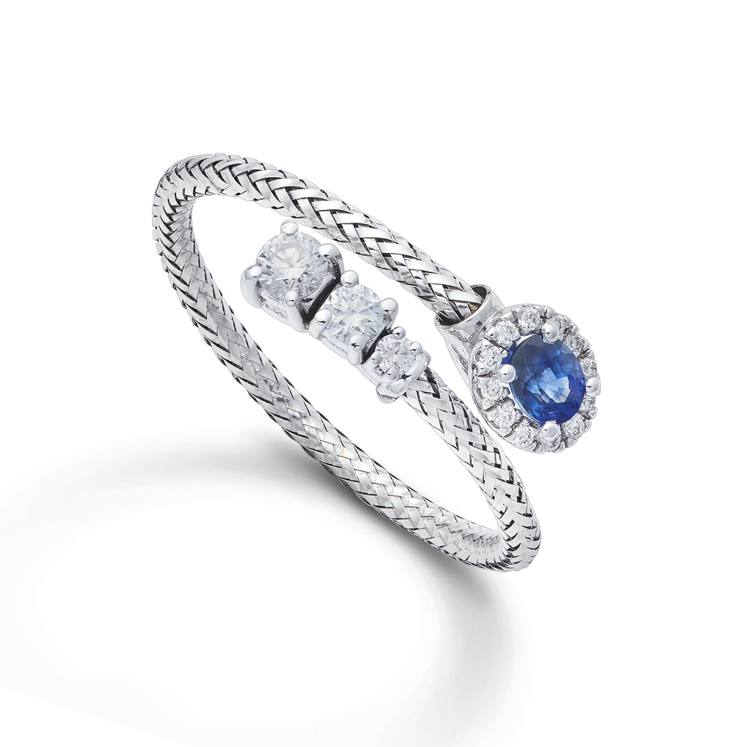 World Diamond Group ένα 18k οβάλ φυσικό πλέγμα από ζαφείρι 4x3 ct.0,21 διάμ. Λευκός χρυσός 0,19 καρατίων GAMAGLIA02DIZFO4