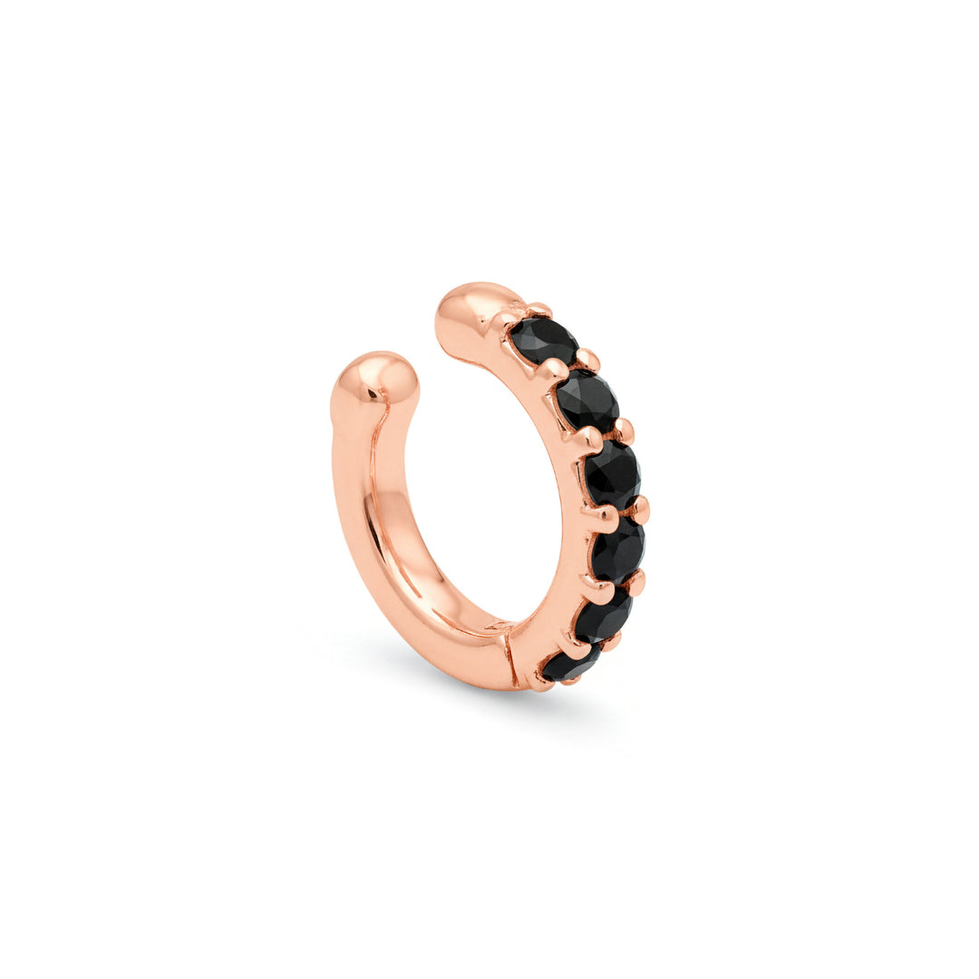 Mikiko oder Ear Cuff aus 9 Karat Feder mit sechs schwarzen Diamanten, in Roségold MXDOEC780R3BK030