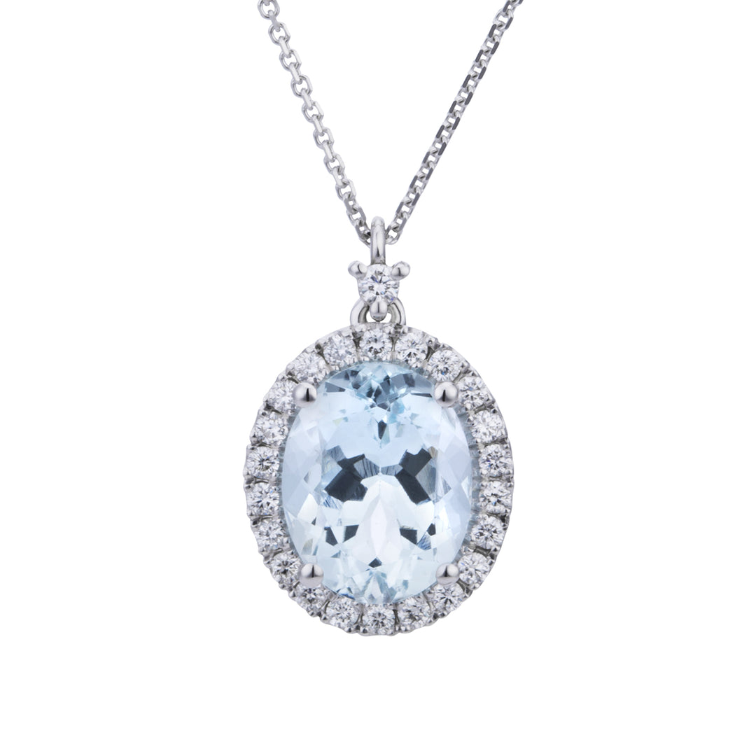 Colier oval acvamarin World Diamond Group 10x8 și contur de diamant PCL070DIAQ6-21145110064
