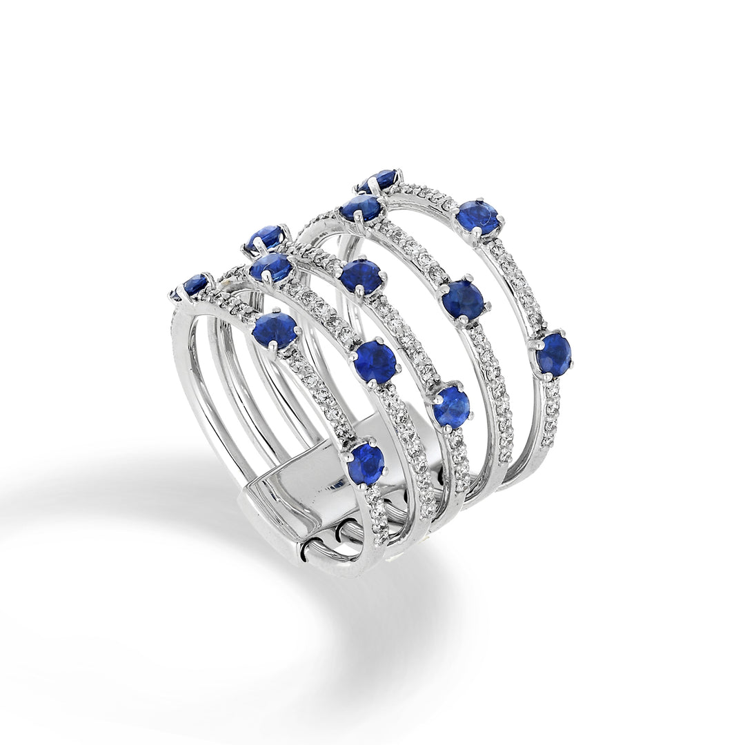 Anillo Golay de cinco hileras con diamantes+zafiros ATM001DIZB-22123110053