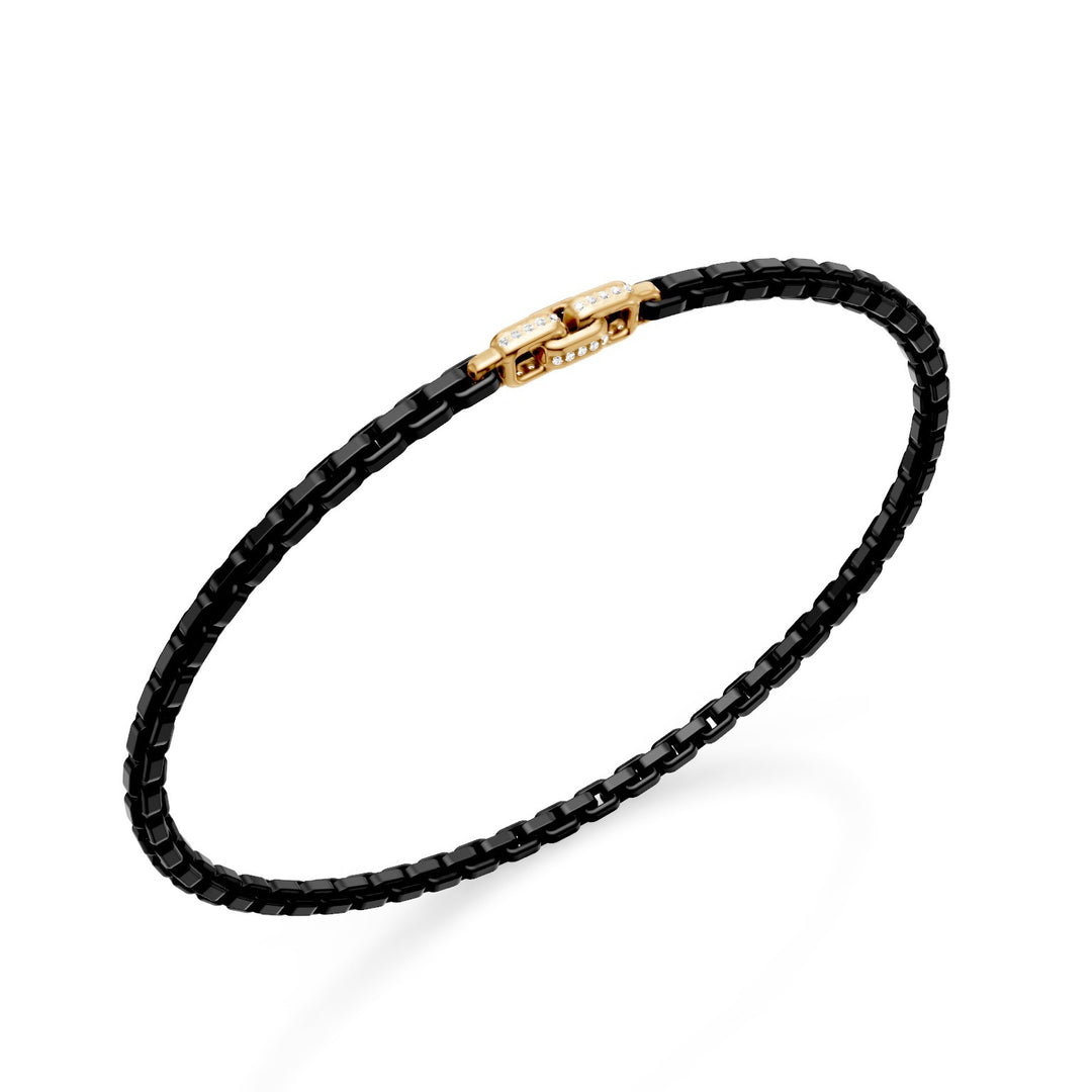 Brățară de titan negru Golay, cu 3 inserții mari de pavaj din aur galben de 9 kt, legătură pătrată, 17 cm GBR030R1DINE-170