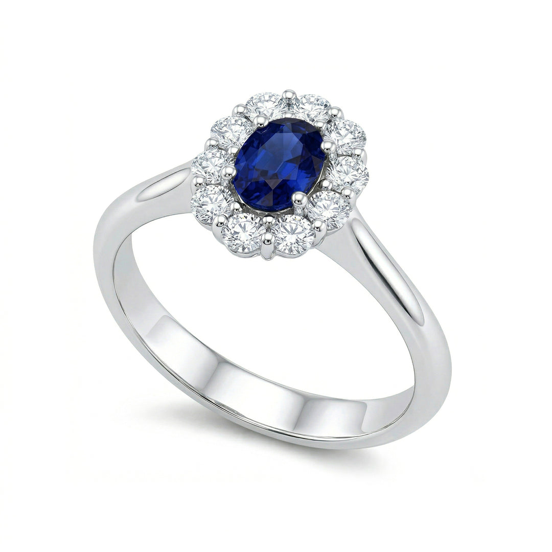 Golay oval safirring 6x4 og diamanter ACL042DIZB-22214110027