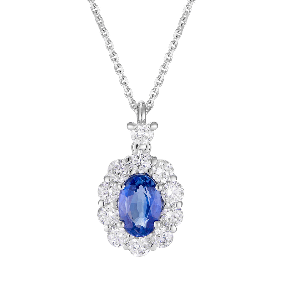 Golay 6x4 pırlanta detaylı oval safir kolye PCL042DIZB1-24052110127