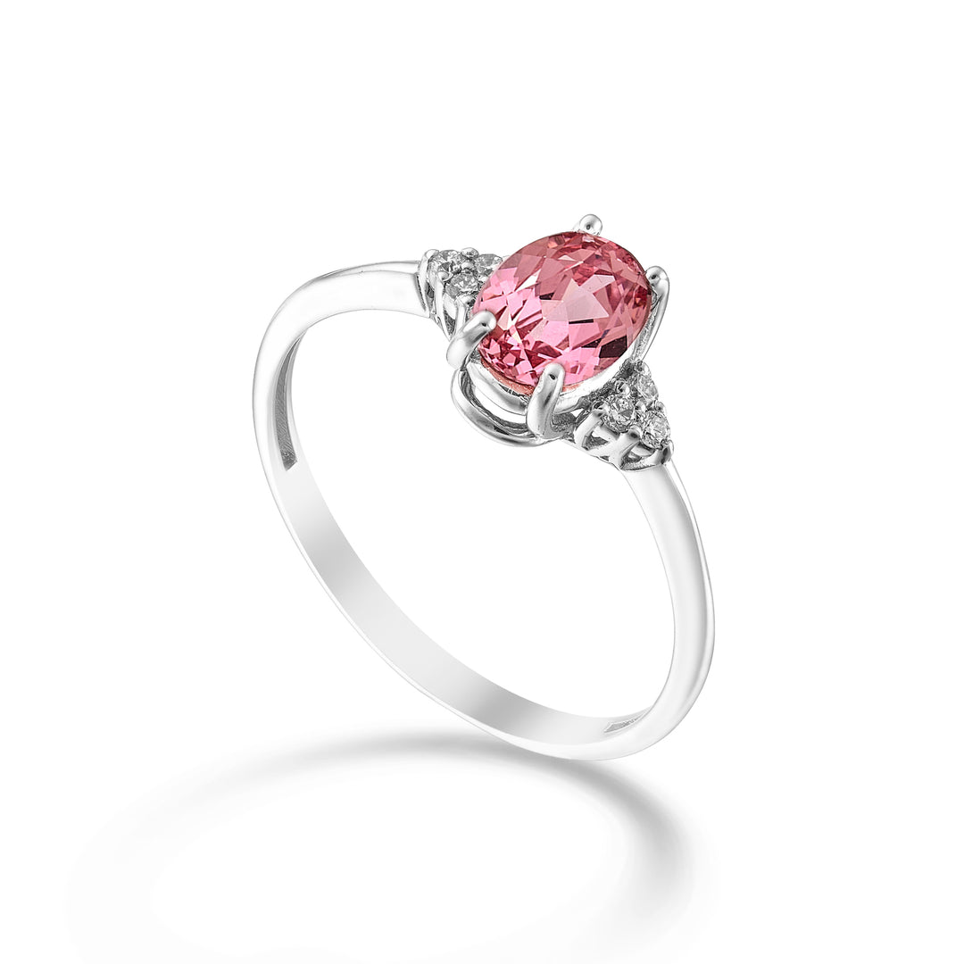 Mikiko an 18k oval pink sapphire 7x5 and side diamonds MA5210O4ZFRP