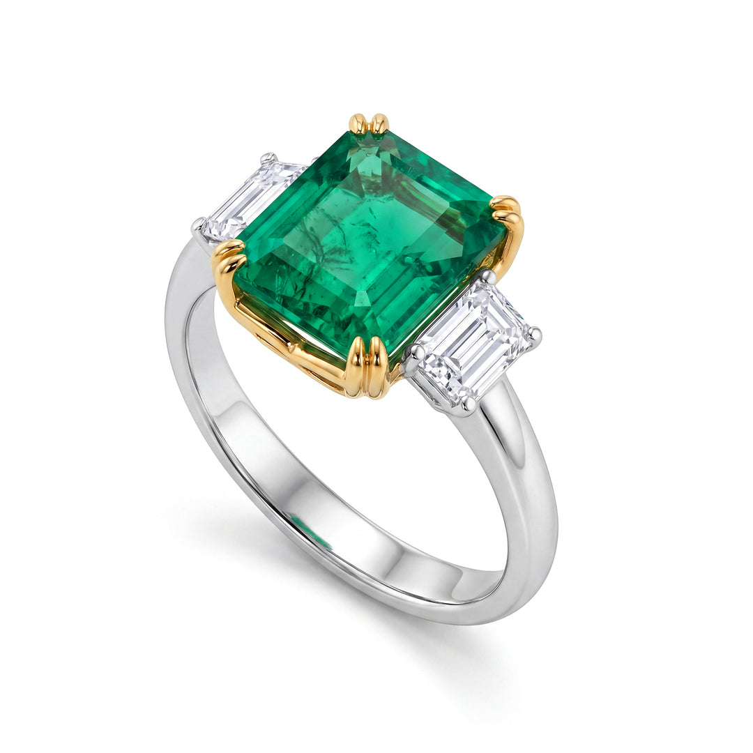 Golay achthoekige smaragdgroene ring 10x8 en lat-formaat. smaragd ACLEM005DISM2-23171110070