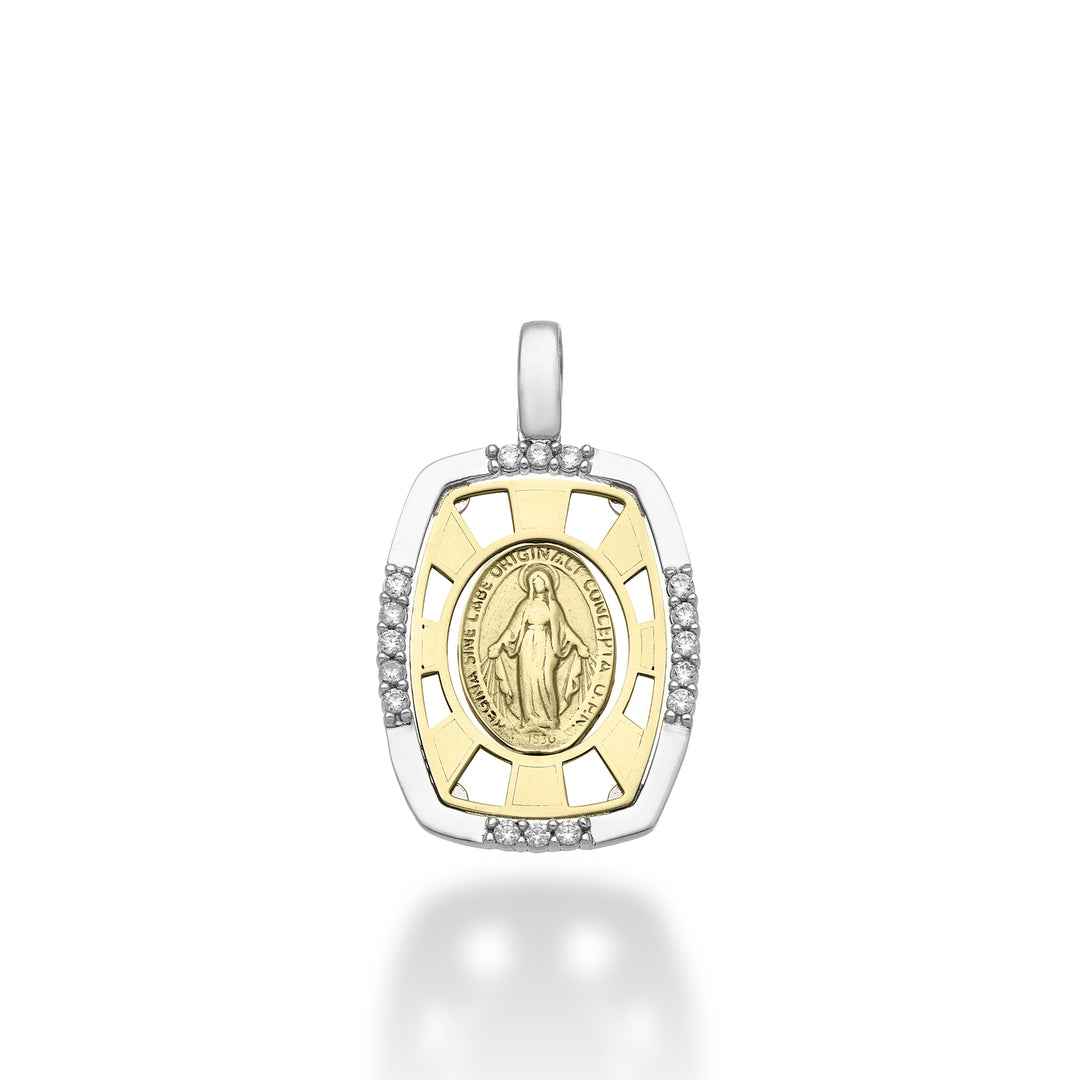 Nihama pe 18k 0,13 ct Madonna mirakulösa medalj vitt/gult guld 1,9 cm NP5024O7BR013