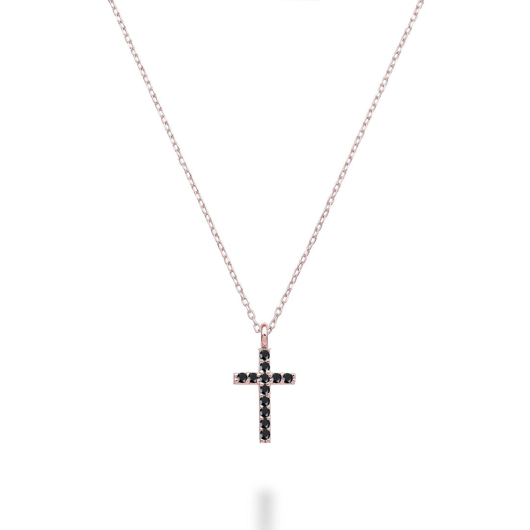 Nihama cl 18k croix taille 2 or rose avec spinelle noir 0,06 ct NDCRO2O3SBK