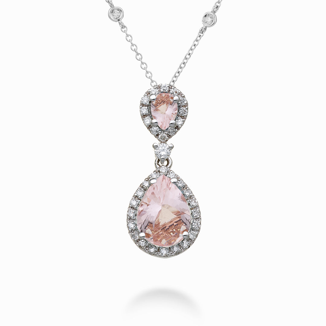 Golay halskjede teardrop morganites 8x6 og 4x3 og diamanter PCLC208DMO68-23250110094