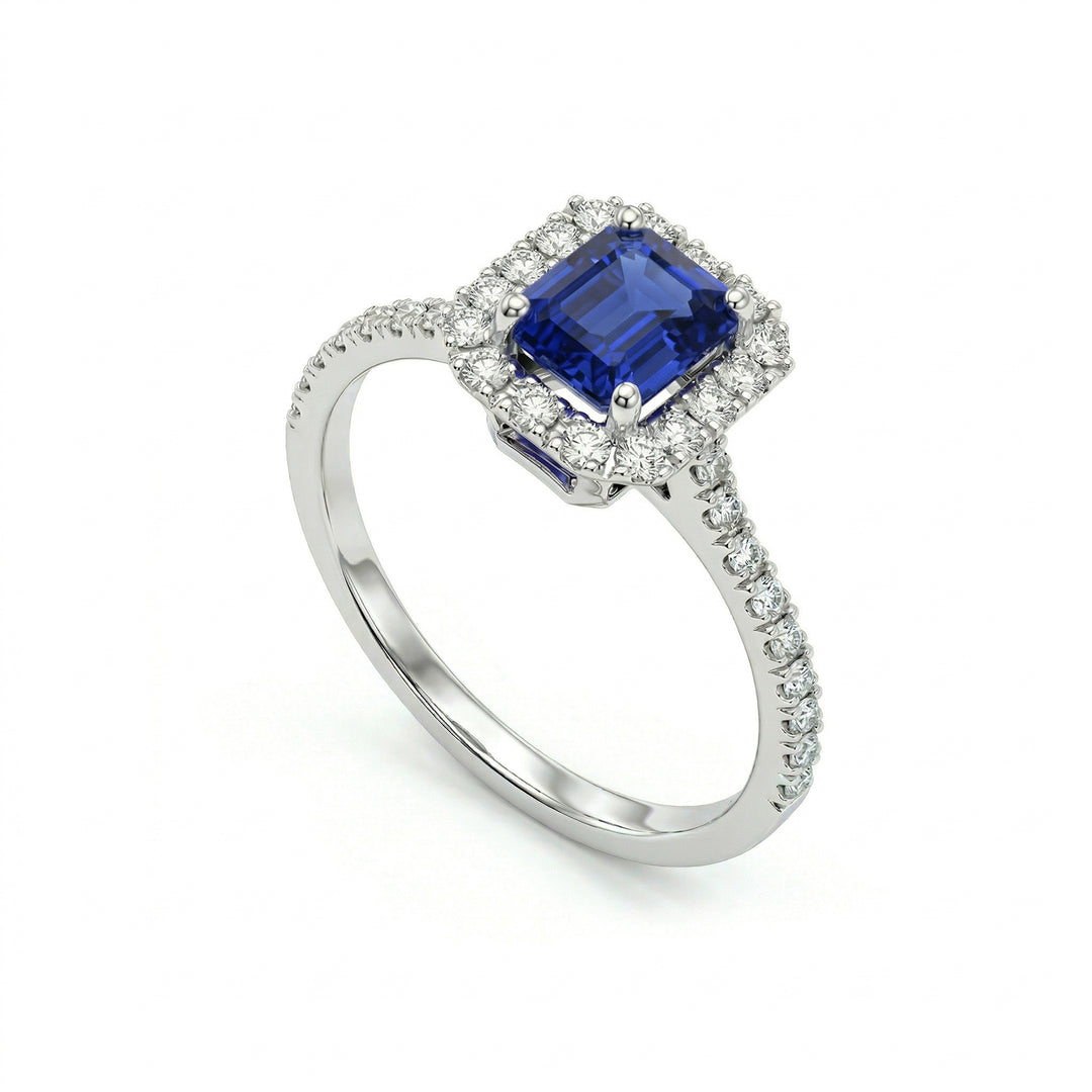 Golay osmihranný modrý safírový prsten 7x5 a diamanty ACLC072DIZB3-25274110249