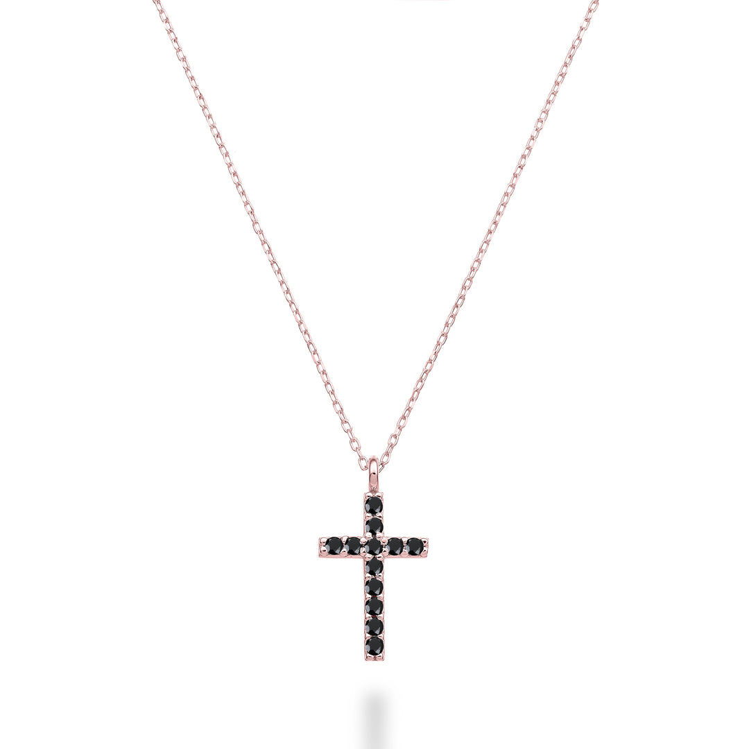 Cruce Mikiko cl 18k mărime 3 aur roz cu spinel negru 0,13 ct MDCRO3O3SBK