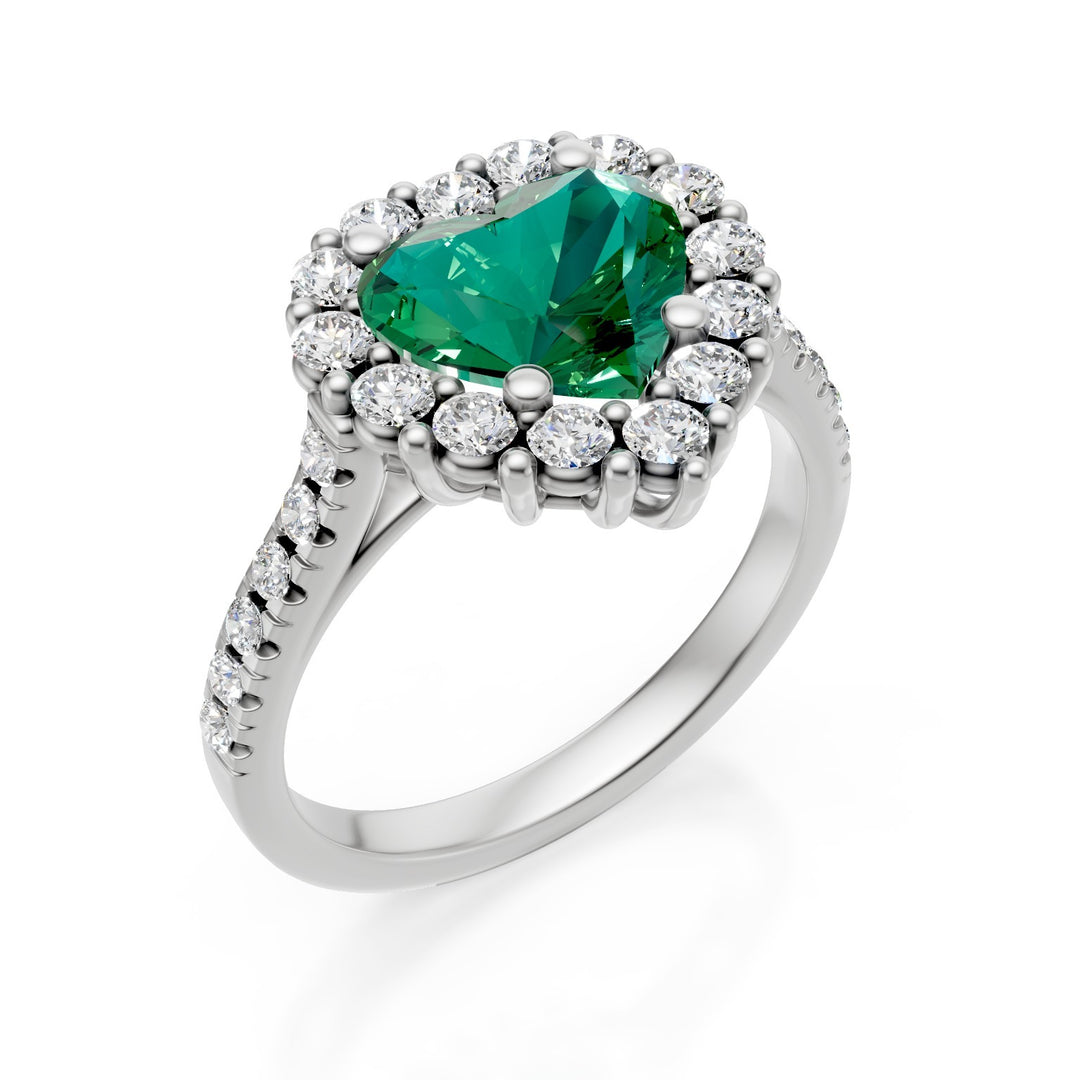 Anel de coração esmeralda Golay com contorno de diamante 8x8 ACLC729DSM88-25181110067