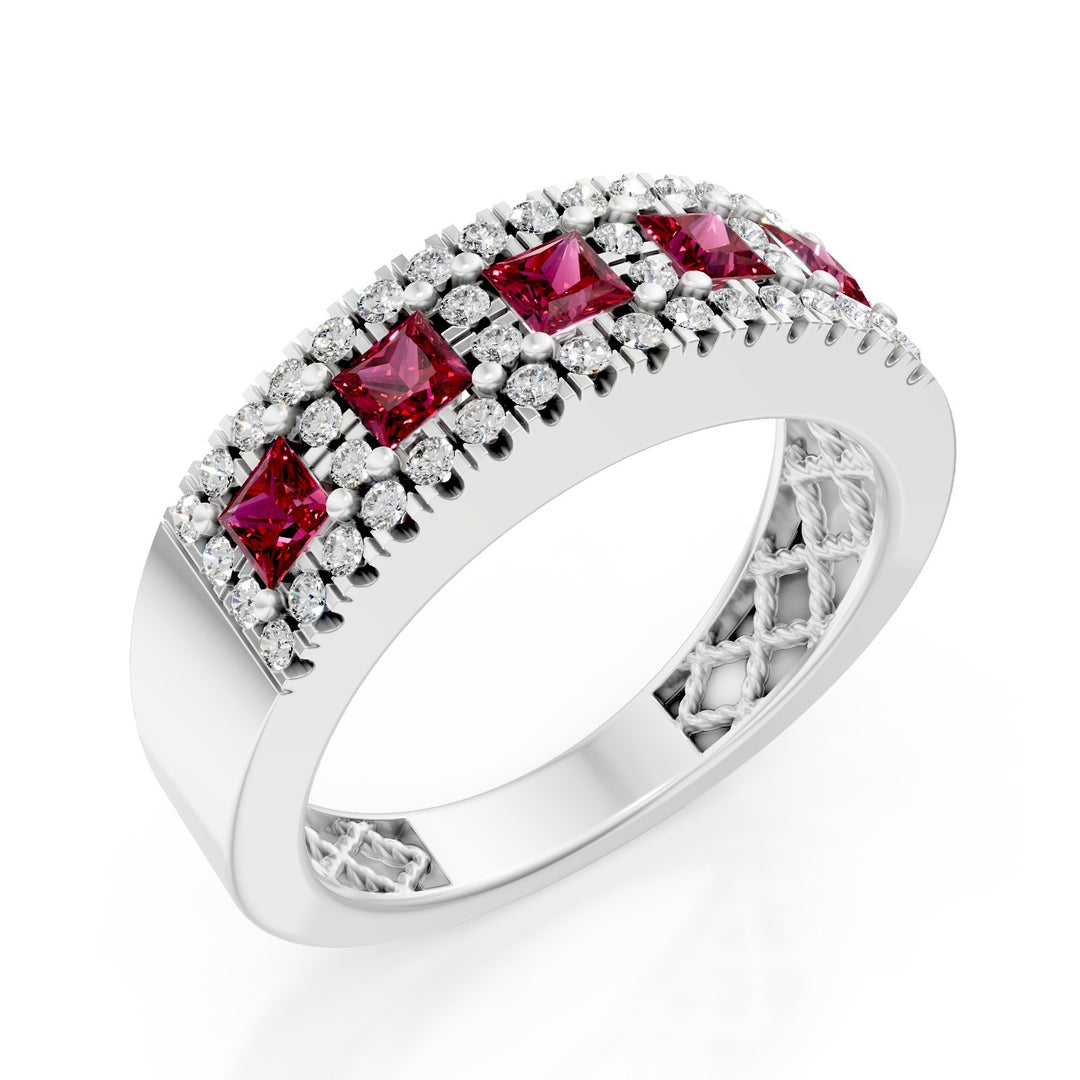 Golay band ring with 5 princess carres and contour AFS460DRU-24179110003