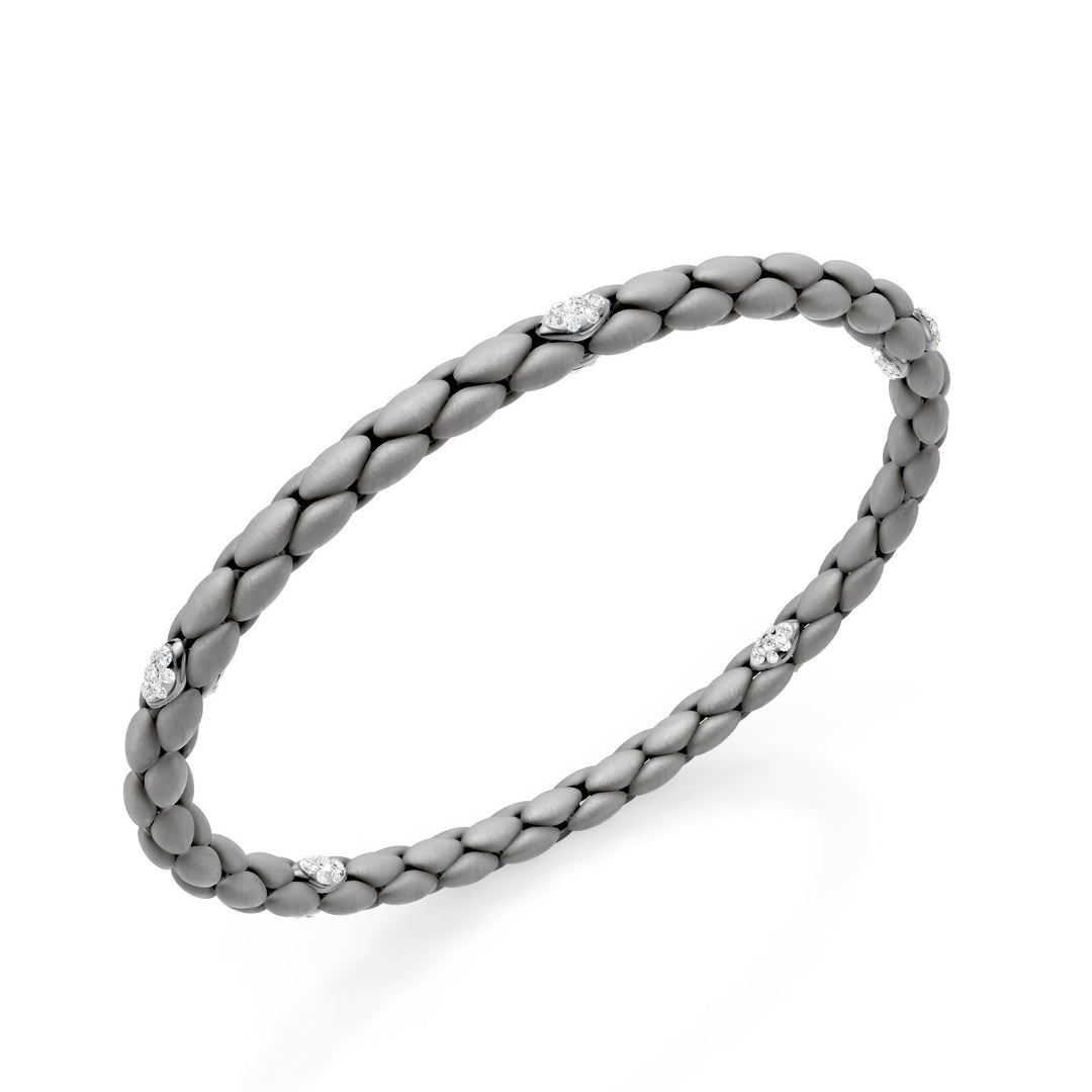 Bracelet Golay en titane gris, avec 5 inserts en platine pavés, maillon chevrons, 17cm GBR032E5PTDIGR-170