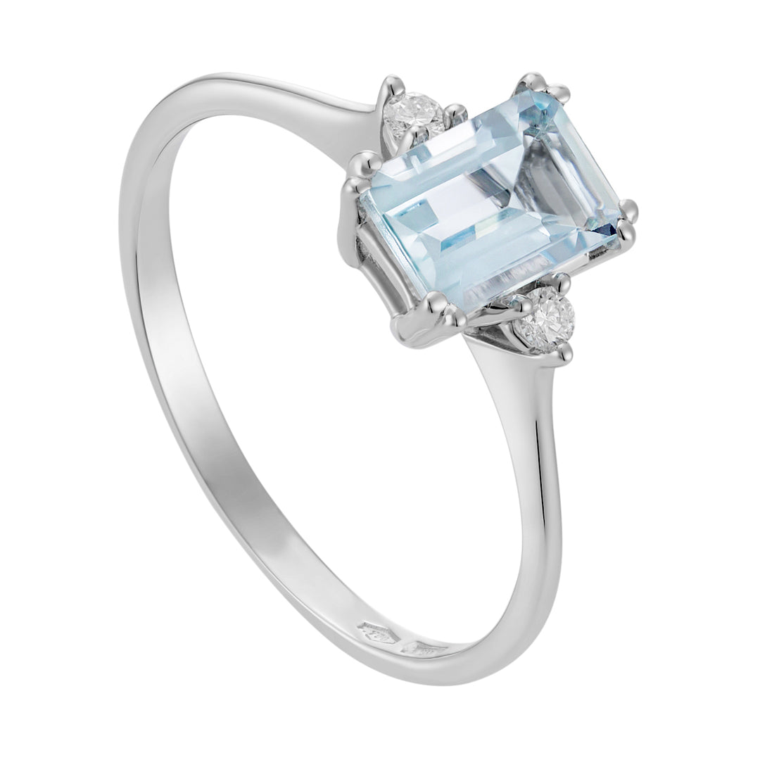 World Diamond Group 7x5 achteckiger Aquamarin- und Diamantring ACL090DIAQ2-24127110013