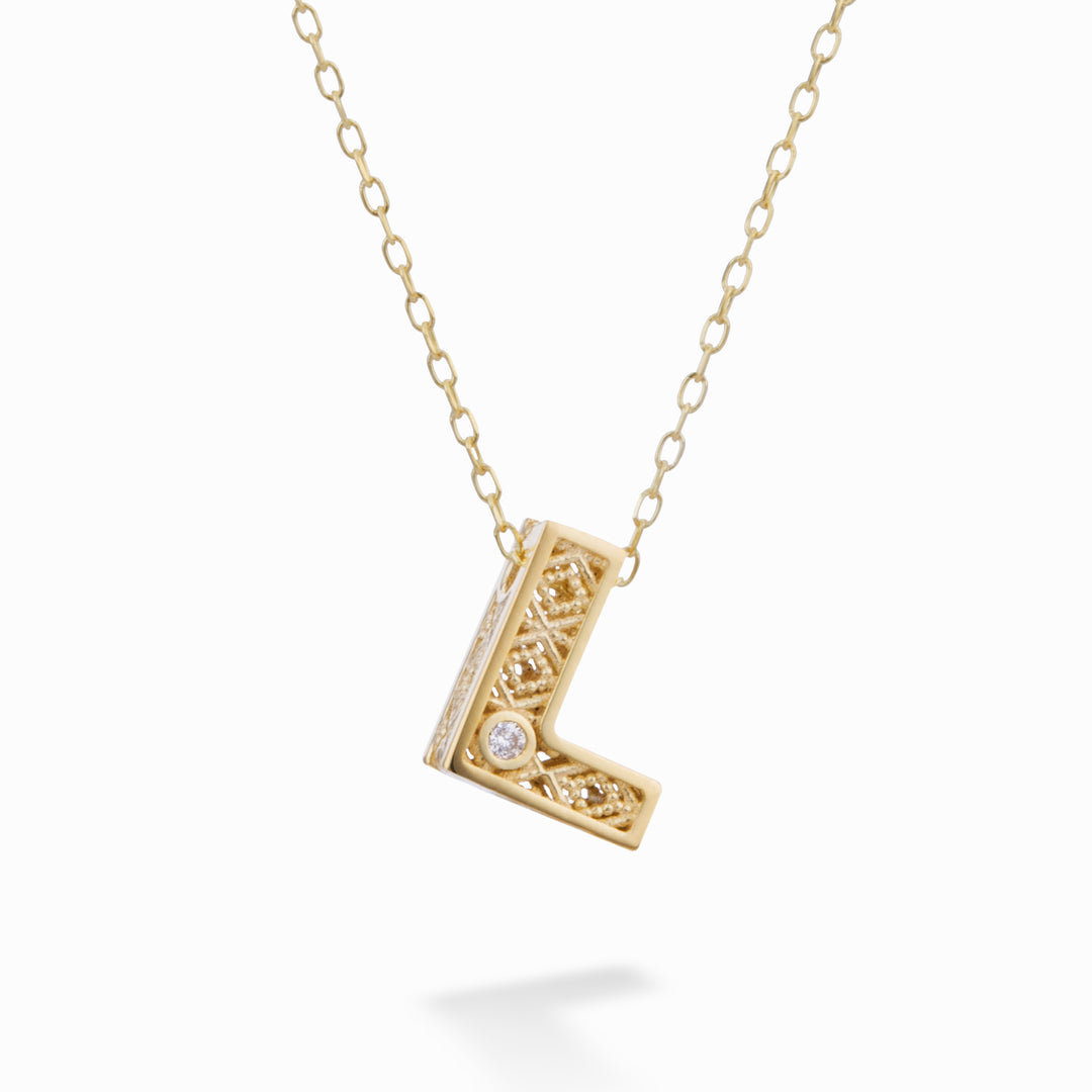 Mikiko cl 18k letra l ouro amarelo diam. ct.0,01 MDLETLO1