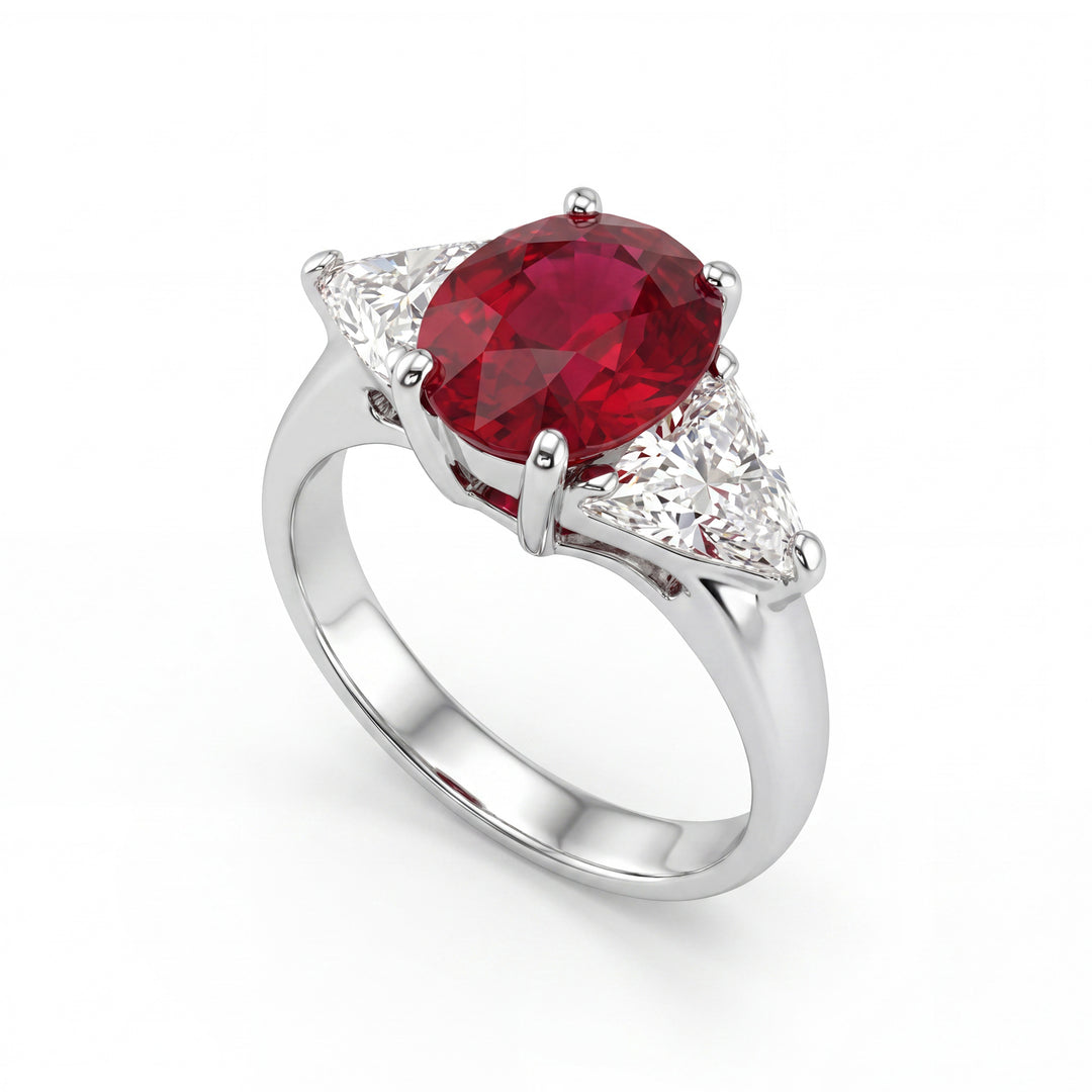 Bague Golay avec rubis ovale 10x8 et triangles latéraux APU546DRU-26023110078