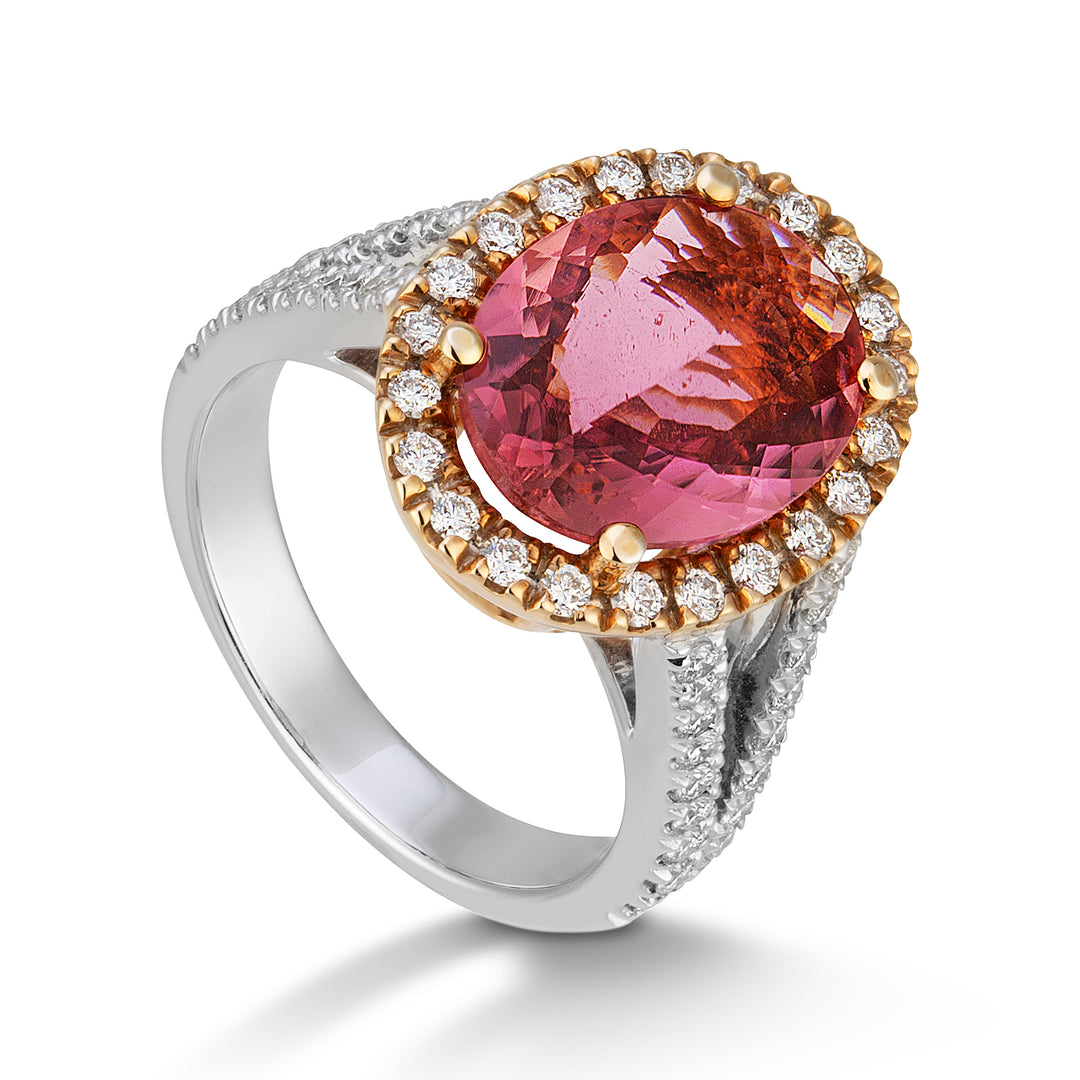 Anel oval de turmalina rosa Golay 10x14 e diamantes ACLC068DTOP10-22213110022