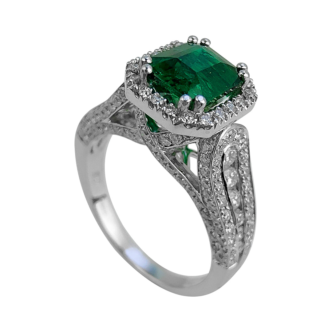 Anillo Golay esmeralda octogonal 7x6 con tejido pavé APU526DSM-25052110052