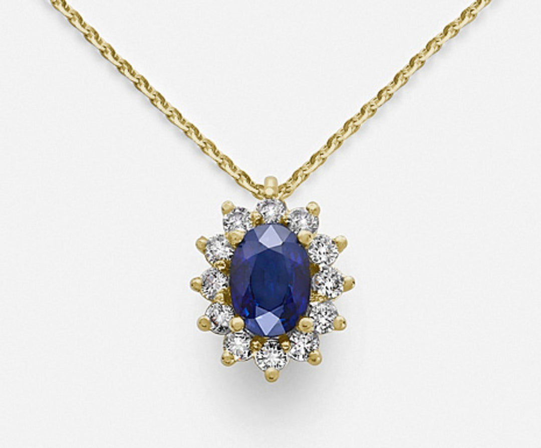 Mikiko cl 18k saffier n. ovaal 7x5 ct.0,85 diam. 0,30 ct geelgoud MD5048O1ZFN085