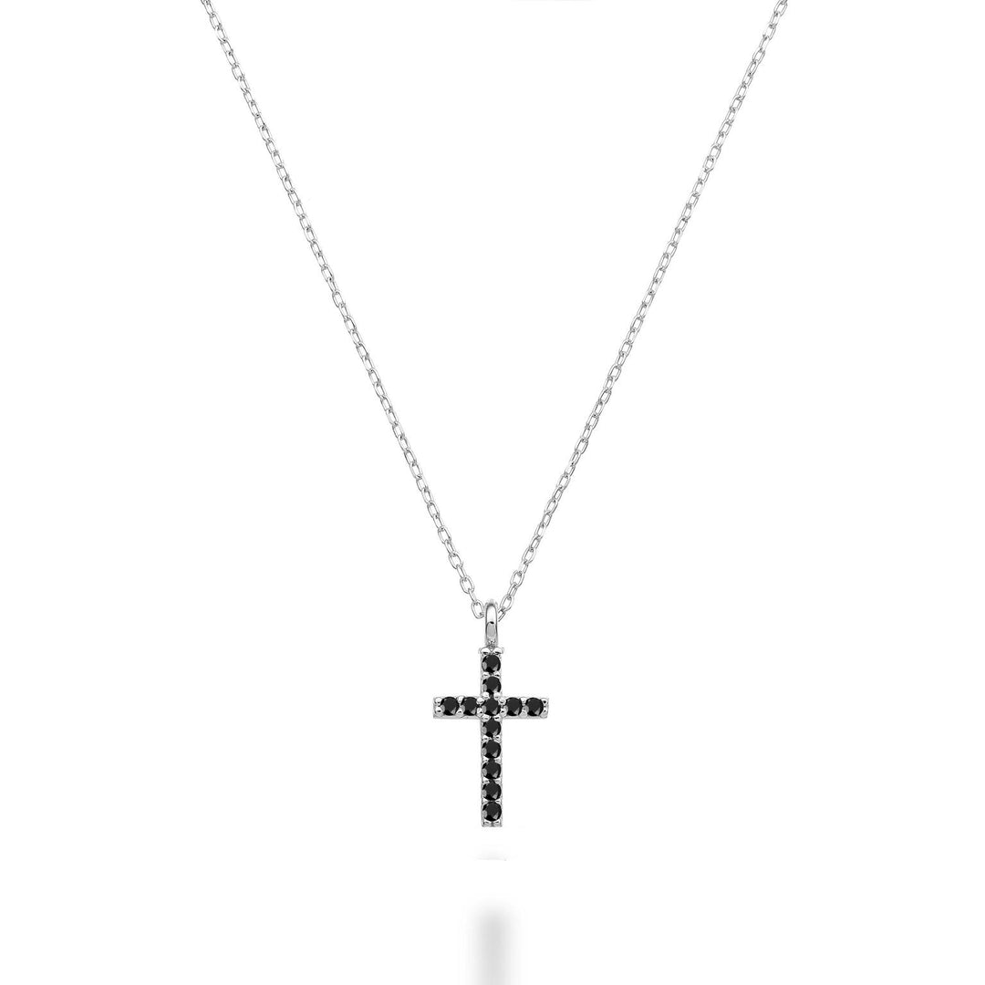 Mikiko cl cruz de 18k tamaño 2 oro blanco con espinela negra 0,06 ct MDCRO2O4SBK
