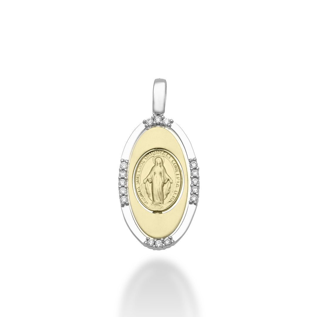 Nihama pe 18 ayar 0,13 ct Madonna mucizevi madalyası beyaz/sarı altın 2,1 cm NP5026O7BR013