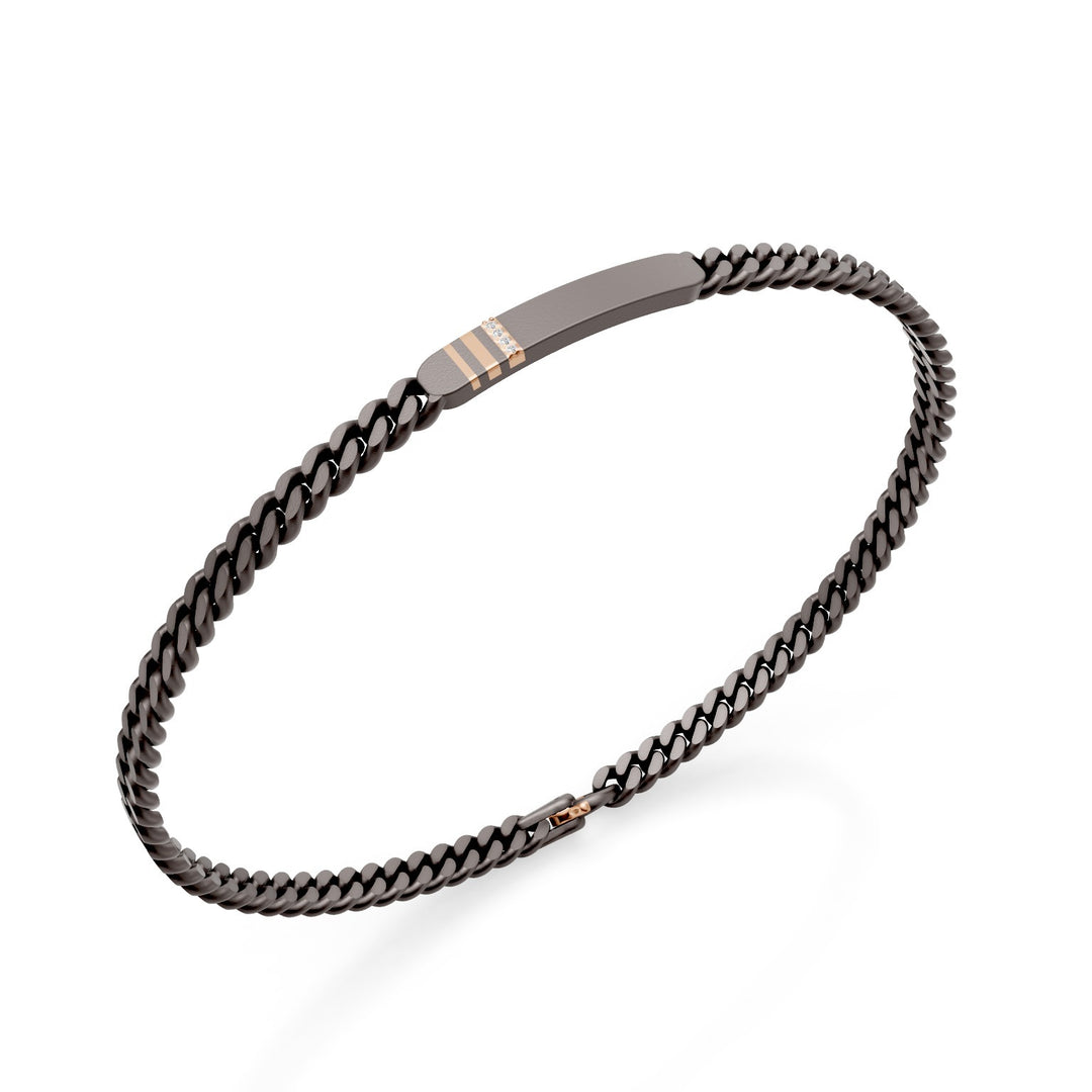 World Diamond Group gri titanyum grumette bileklik, merkezi çubuklu, 18 ayar kırmızı altın doğrusal parçalar, pırlantalı set, 18 cm GBR044O3DIGR-180