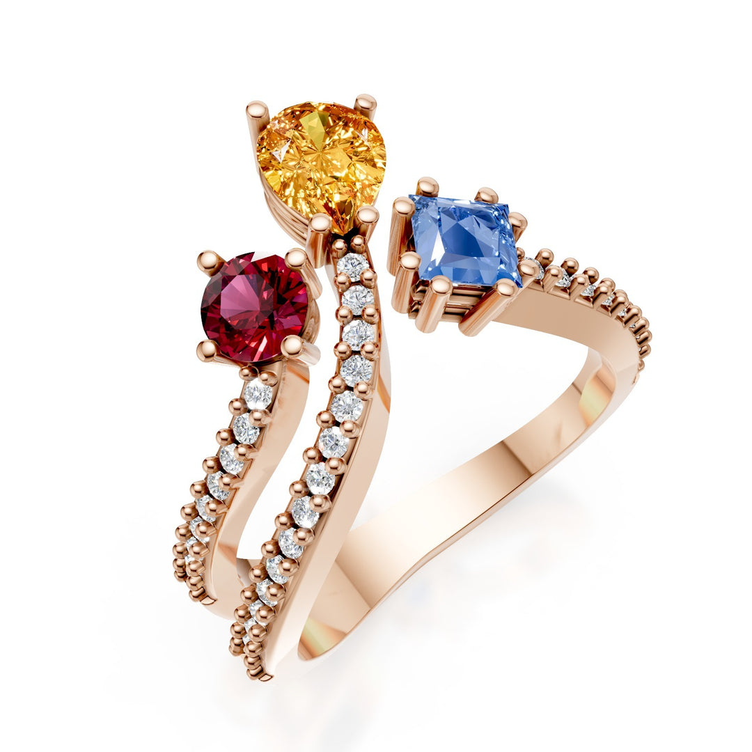 As safiras do anel Golay moldam diamantes multicoloridos na haste AMP662DMCC2R-25154110252