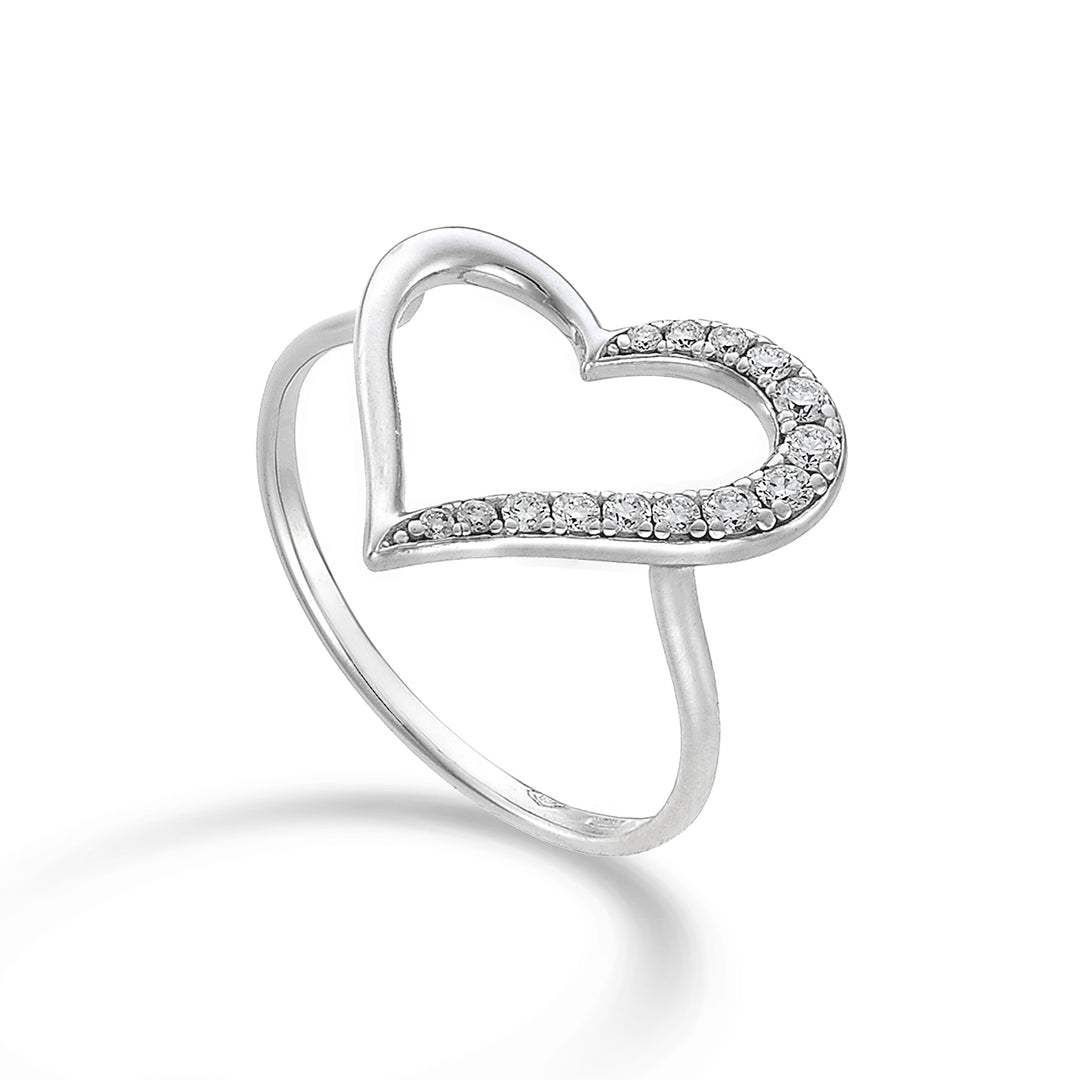 Nihama o inimă mare de 18k diam de aur alb jumătate neted. 0,18 ct NA5137O4BR018