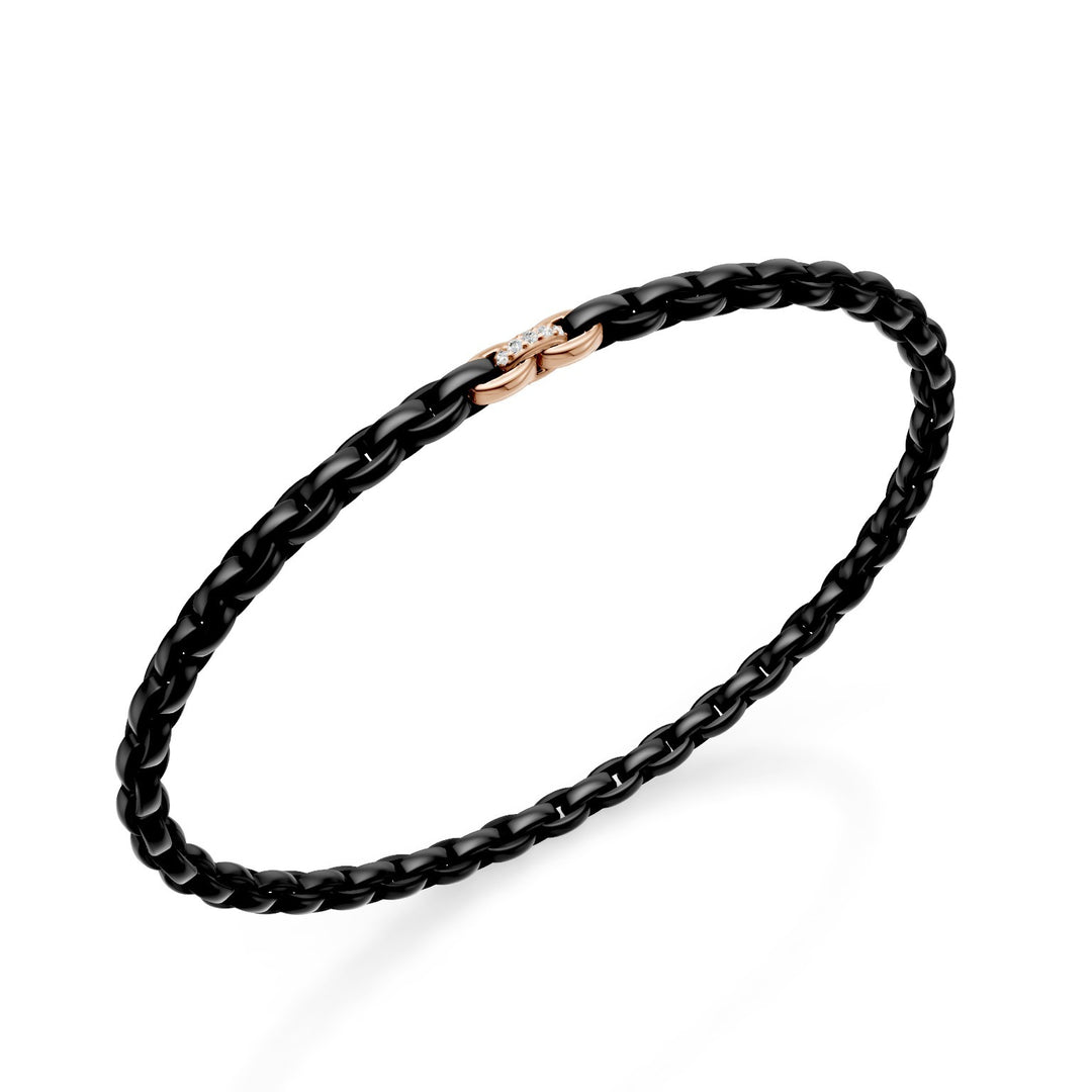 Bratara Golay din titan negru, cu trei insertii din aur roz de 18k, dintre care doar cea centrala este incarcata cu diamante, link oval, 18cm GBR034E3AO3DINE-180