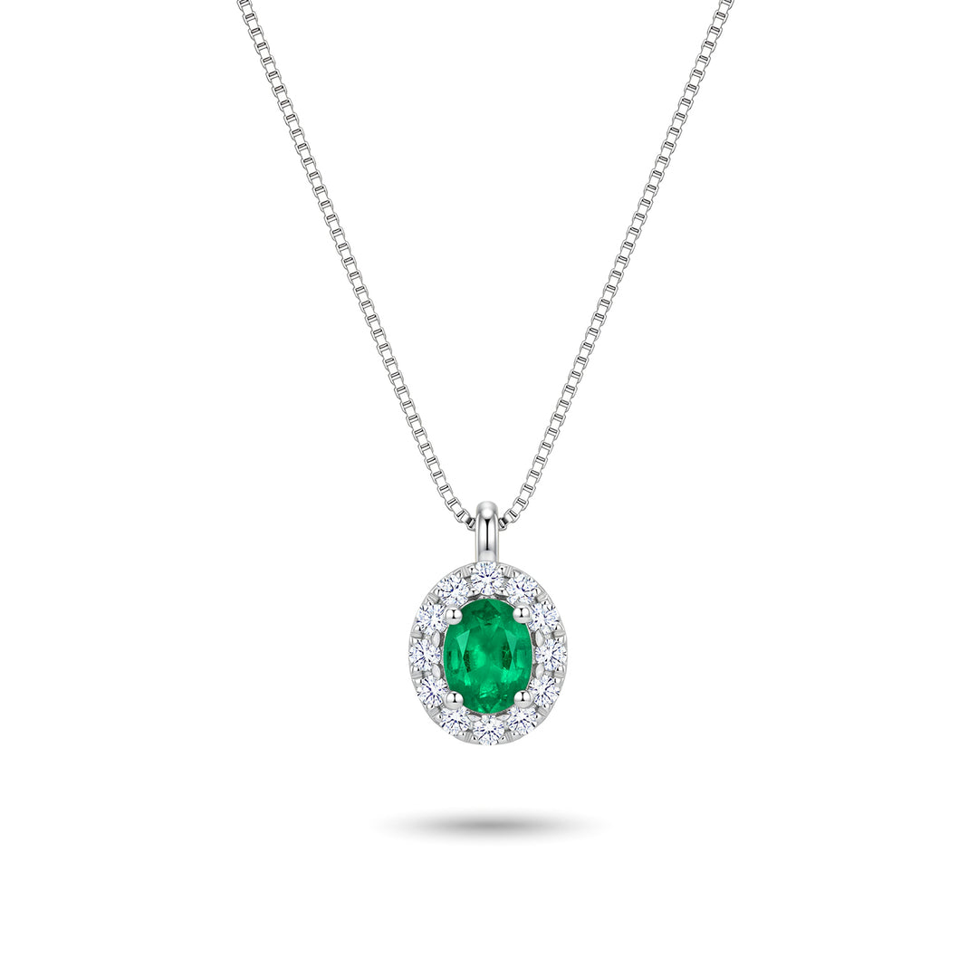 Mikiko cl 18k esmeralda ovalada 4x3 con borde de diamantes MD5201O4BE