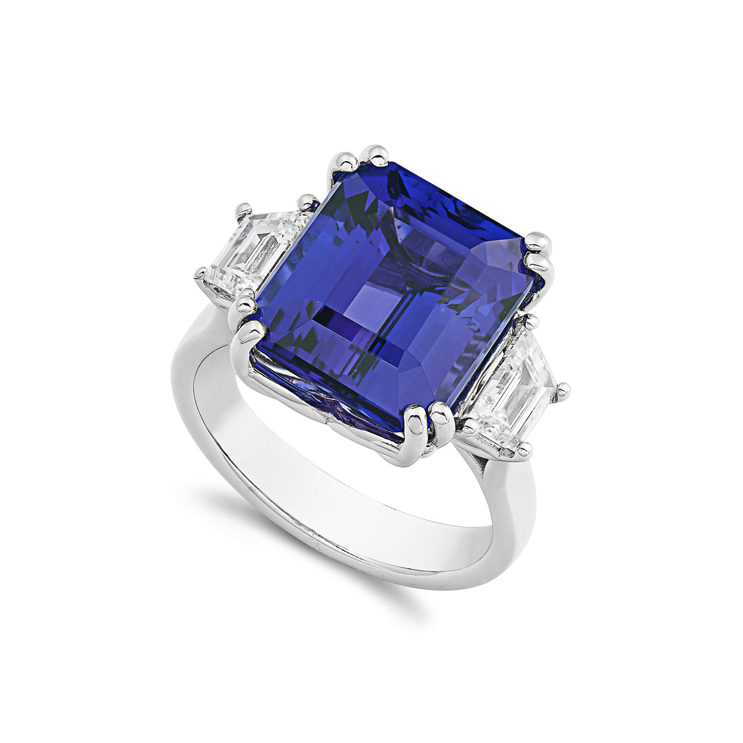 Golay ring with 10.72 ct tanzanite and lateral trapezoids ACLC149DITZ-22272110051