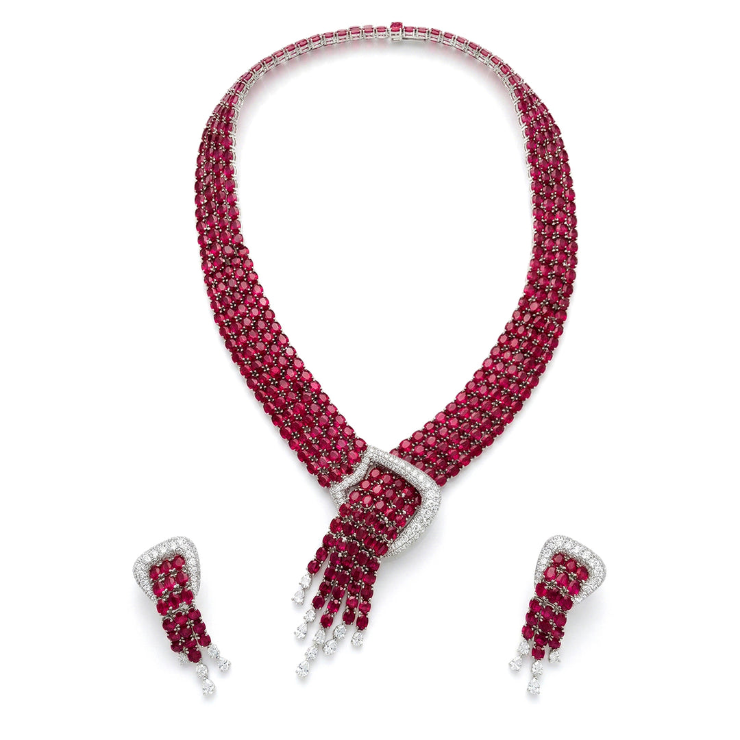 Zestaw vintage pave rubin/diament World Diamond Group PR001DRU-26103110158