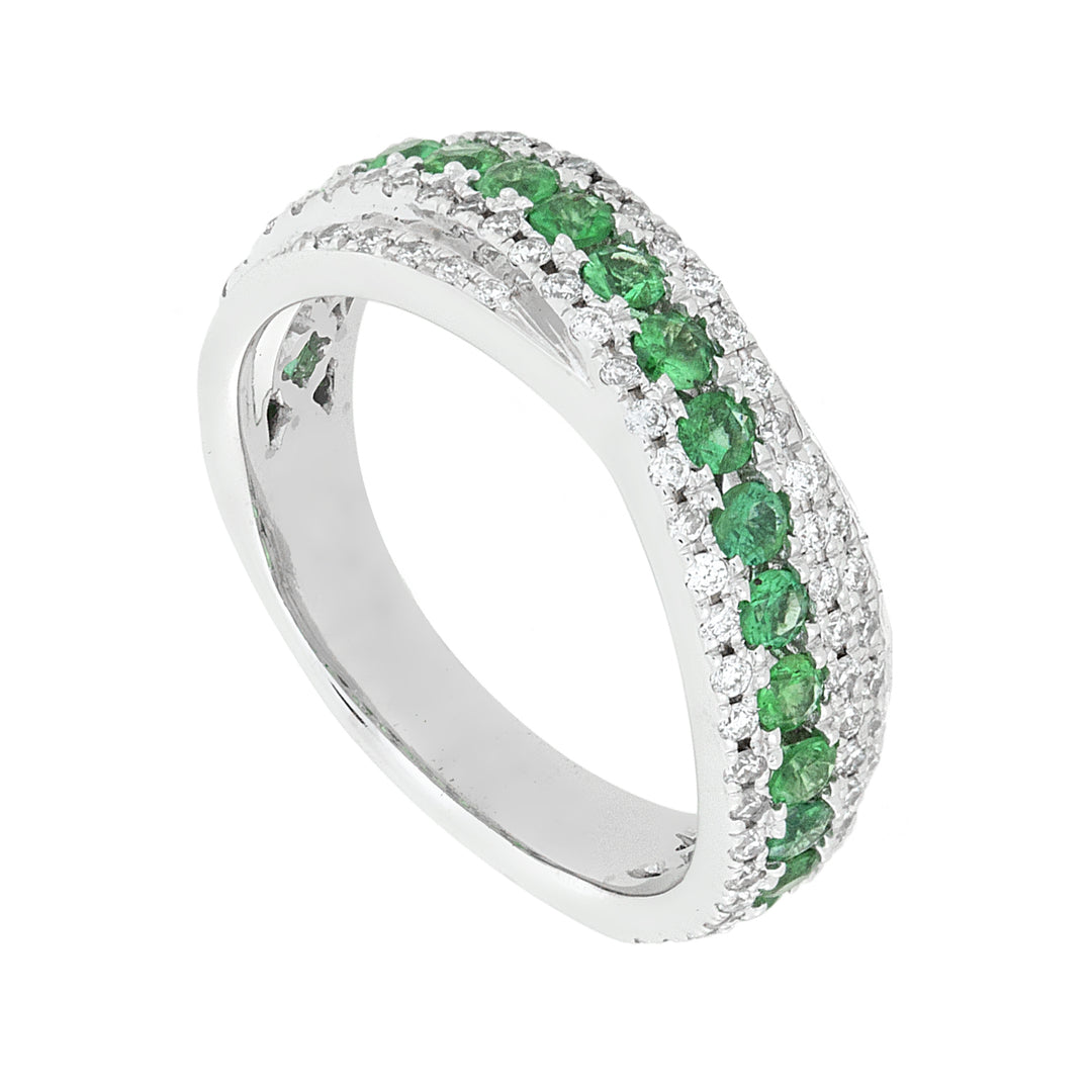 Anel de faixa meia redonda Golay com diamantes e esmeraldas AFMG003WDISM-22125110019